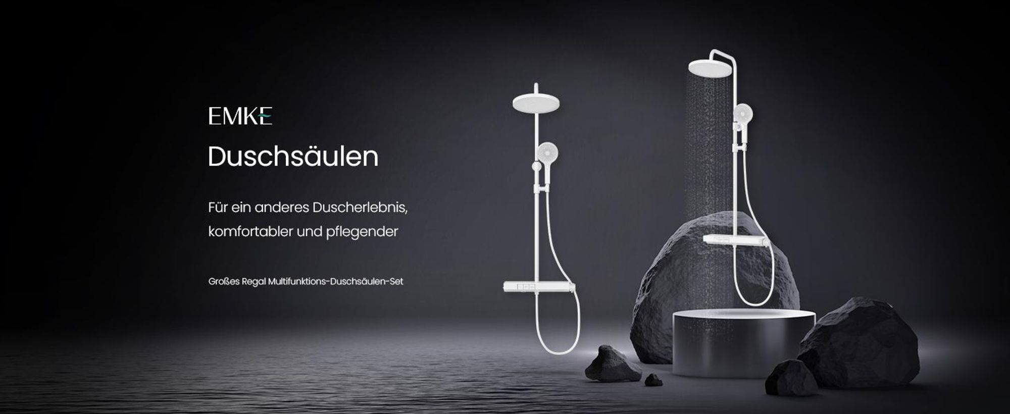 EMKE Duschsystem mit Thermostat 38℃ – Edelstahl Duscharmatur-Set, 3-Strahlarten Handbrause, Duschpaneel, Regendusche, Bad- & Duscharmaturen, Weiß F22