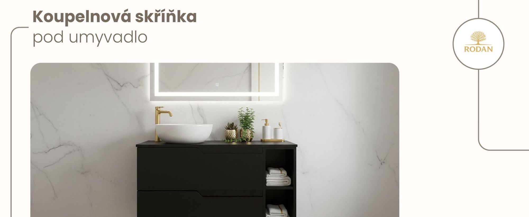 RODAN | Skříňka pod Umyvadlo - Černá - 80 cm - S Deskou Stolu - 2 Zásuvky - Závěsné - S bočním Regálem - MODERN