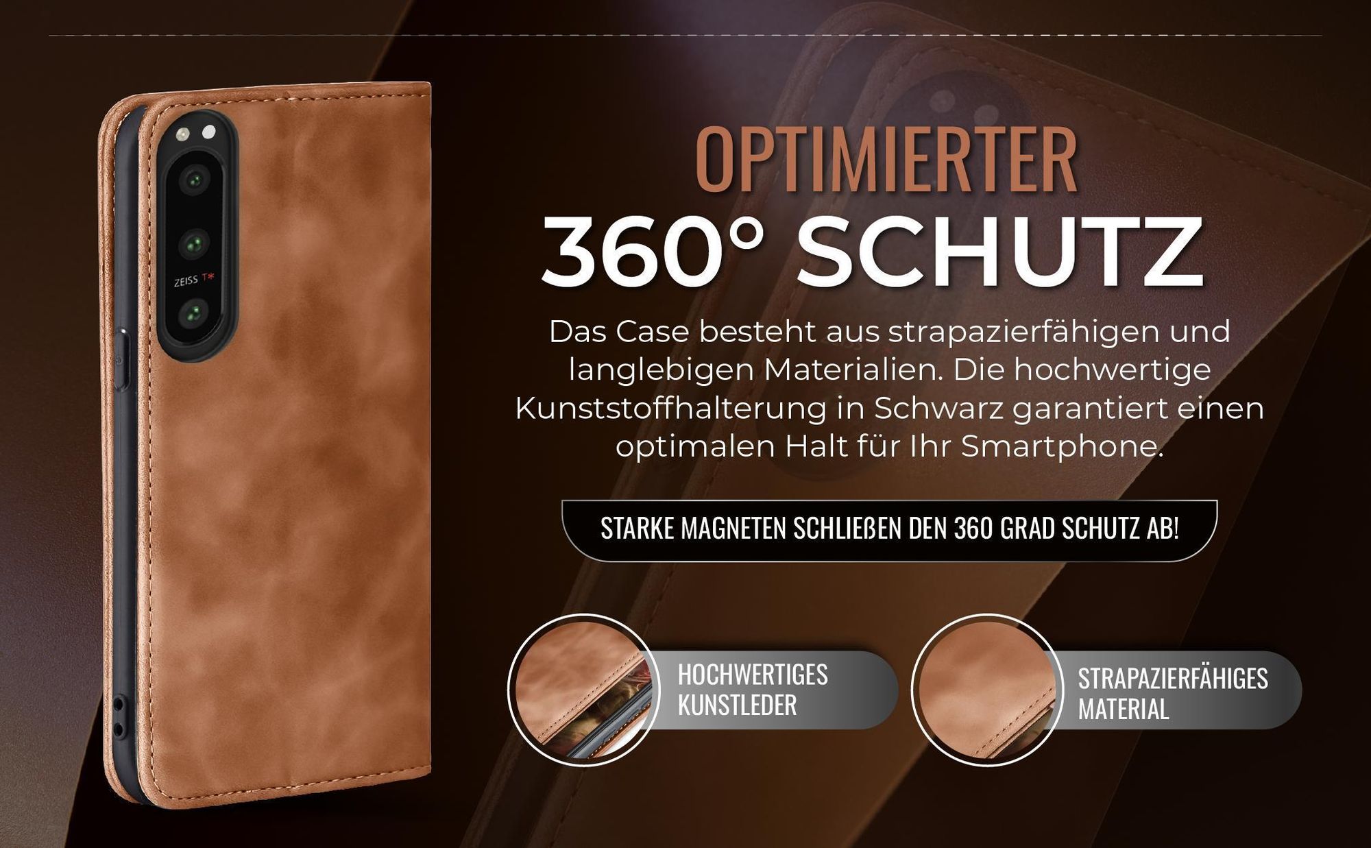 Hellbraune Handyhülle für Sony Xperia 5 IV mit 360 Grad Schutz