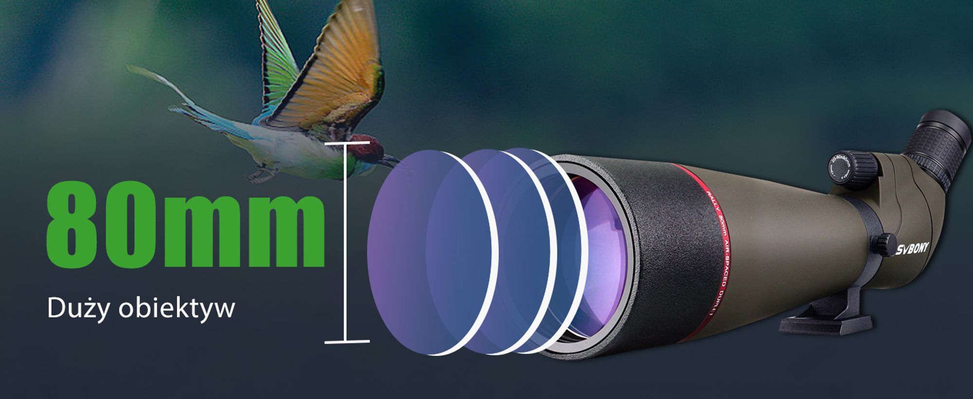 Luneta Svbony SV13 20-60x80 z adapterem do smartfona, wodoodporna lornetka lornetkowa HD z futerałem, teleskop kątowy FMC Optics