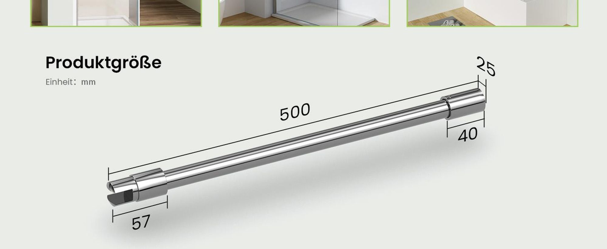 S'AFIELINA Dusch-Stabilisierungsstange aus Edelstahl, rund, verstellbar (Länge), für Glas 6–10 mm, auch für Decke, ideal für Duschabtrennungen,1 Stück
