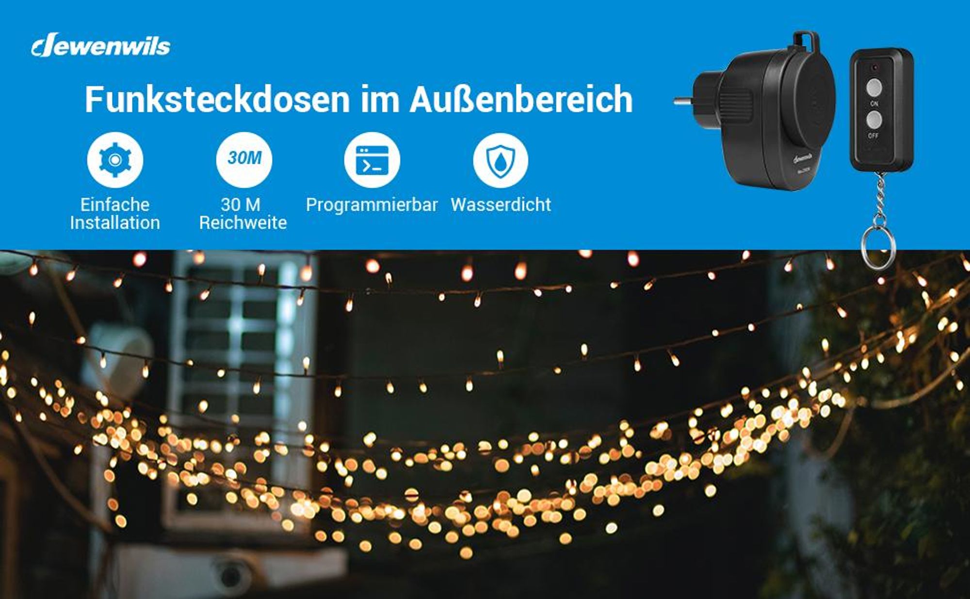 DEWENWILS Funksteckdosen mit Fernbedienung, Funksteckdose Außen, 2300W, Schwarz