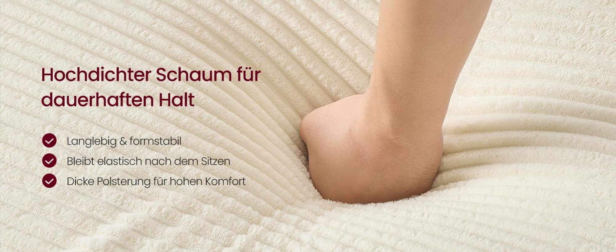 VASAGLE U-Form Sofa 6-Sitzer Modulares Cord Sofa mit Kissen 336 x 154 x 89 cm Weiß