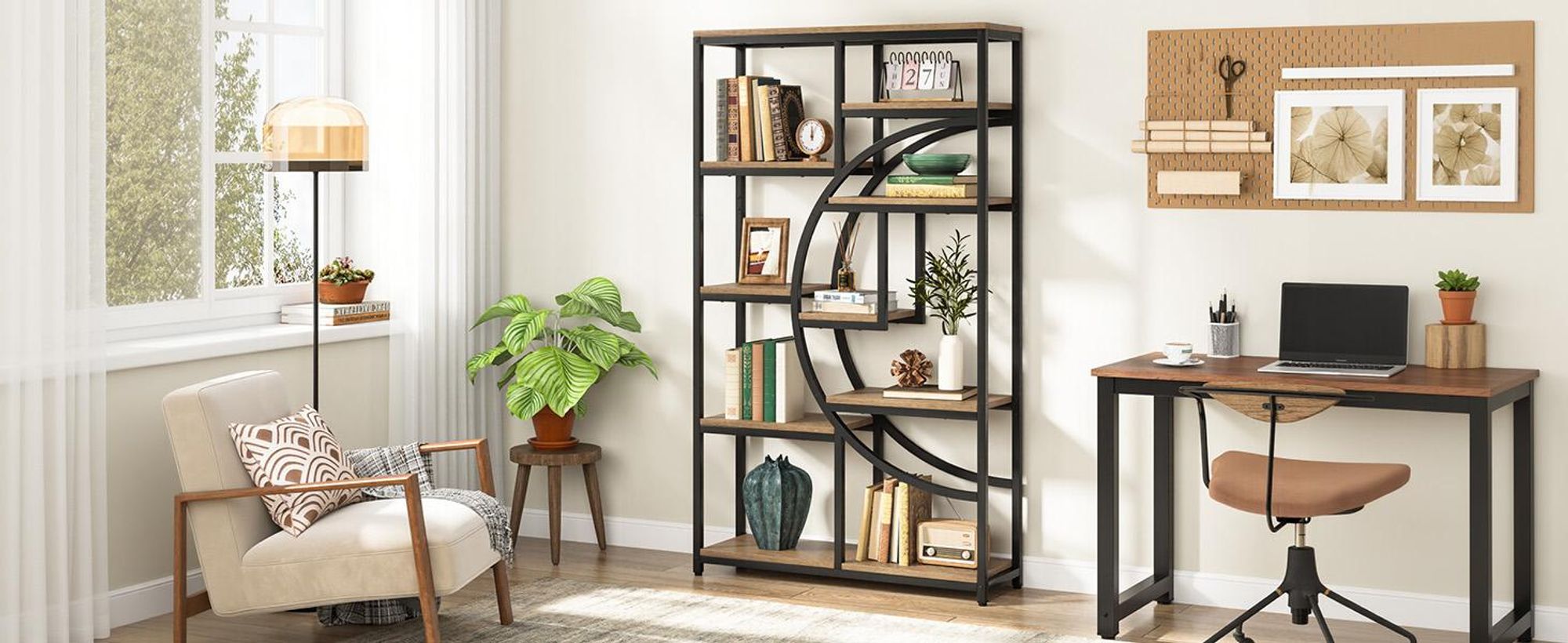 Tribesigns Bücherregal, industrielles 5-stöckiges Etagere-Bücherregal, freistehend Display-Regal, mit 9 offenen Ablageflächen