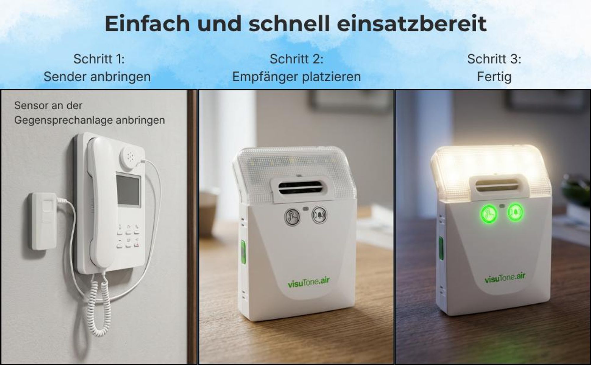 Humantechnik Türklingelverstärker-Set für vorhandene Türklingel, visuTone.air mit akustischem Sender