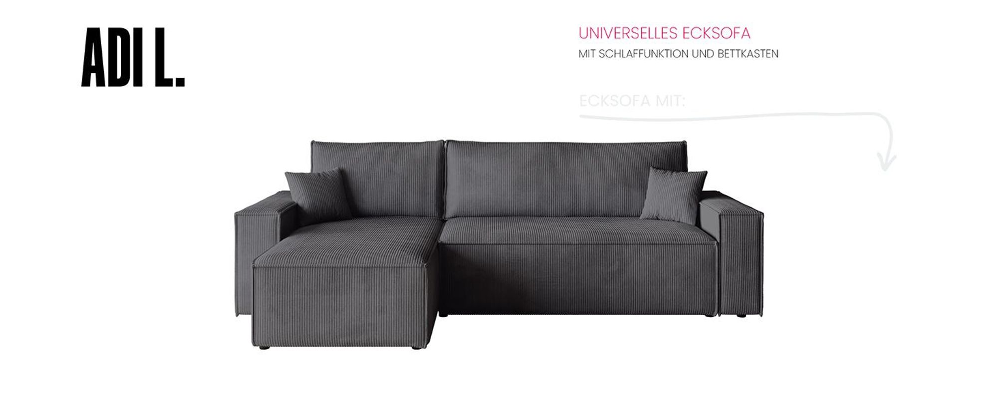 BroMARKT Ecksofa ADI Schlaffunktion Bettkasten L-Form 125x200 cm Beige