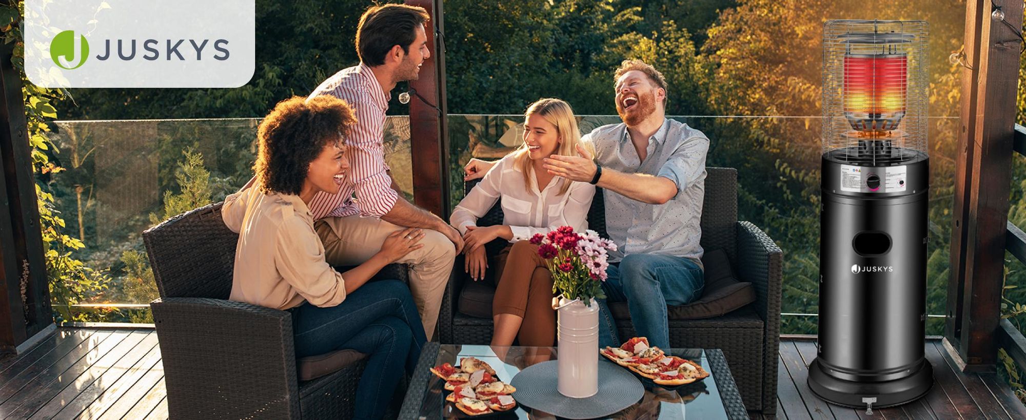 Juskys Outdoor Heizstrahler Cuna mit 11 kW Gas-Brenner - Heizpilz Terrassenheizer mit Gas für Terrasse Balkon und Garten - für 5 und 11 kg Gasflaschen