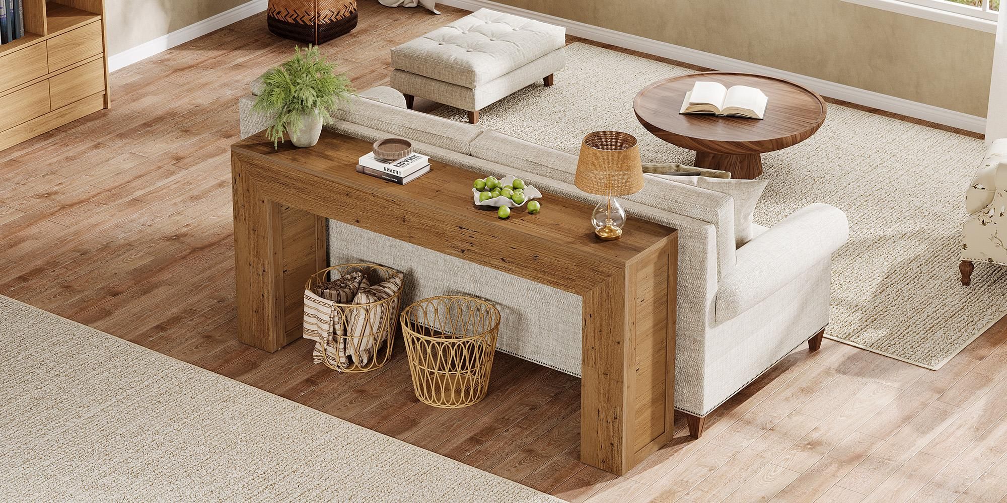 Tribesigns Konsolentisch 160 cm schmaler Sofatisch, Flurtisch aus Holz hinter der Couch, Industrieller Eingangstisch für Eingang, Flur, Lichtbruin