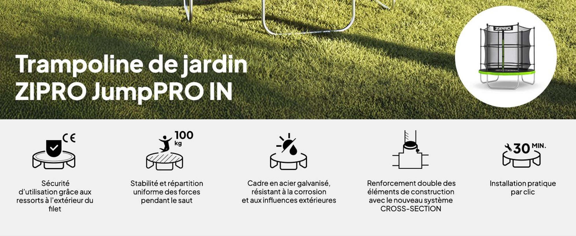 Trampoline ZIPRO Jump Pro IN | 6 pieds (Ø 183 cm) | Trampoline de jardin pour enfants, kit complet comprenant un filet de sécurité, une housse de protection, pour l'extérieur, vert