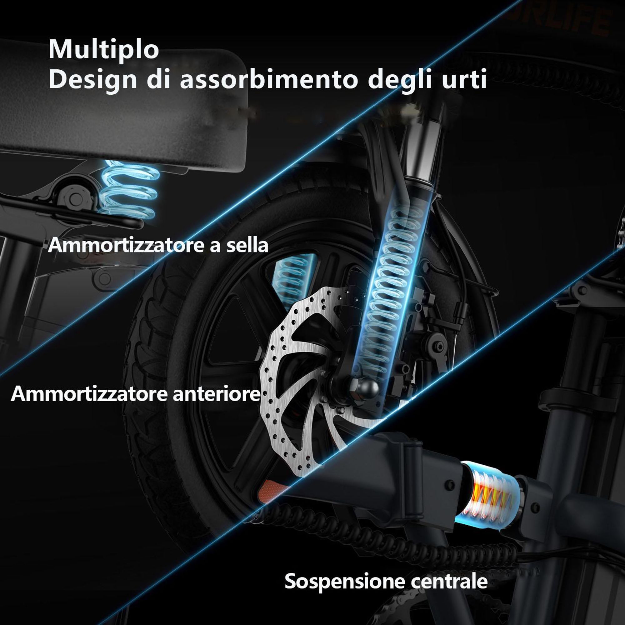 Bicicletta elettrica URLIFE F1L - Motore 250W 48V 7.5Ah Batteria  Pneumatici da 14 Pollici Freno a Disco - Nero