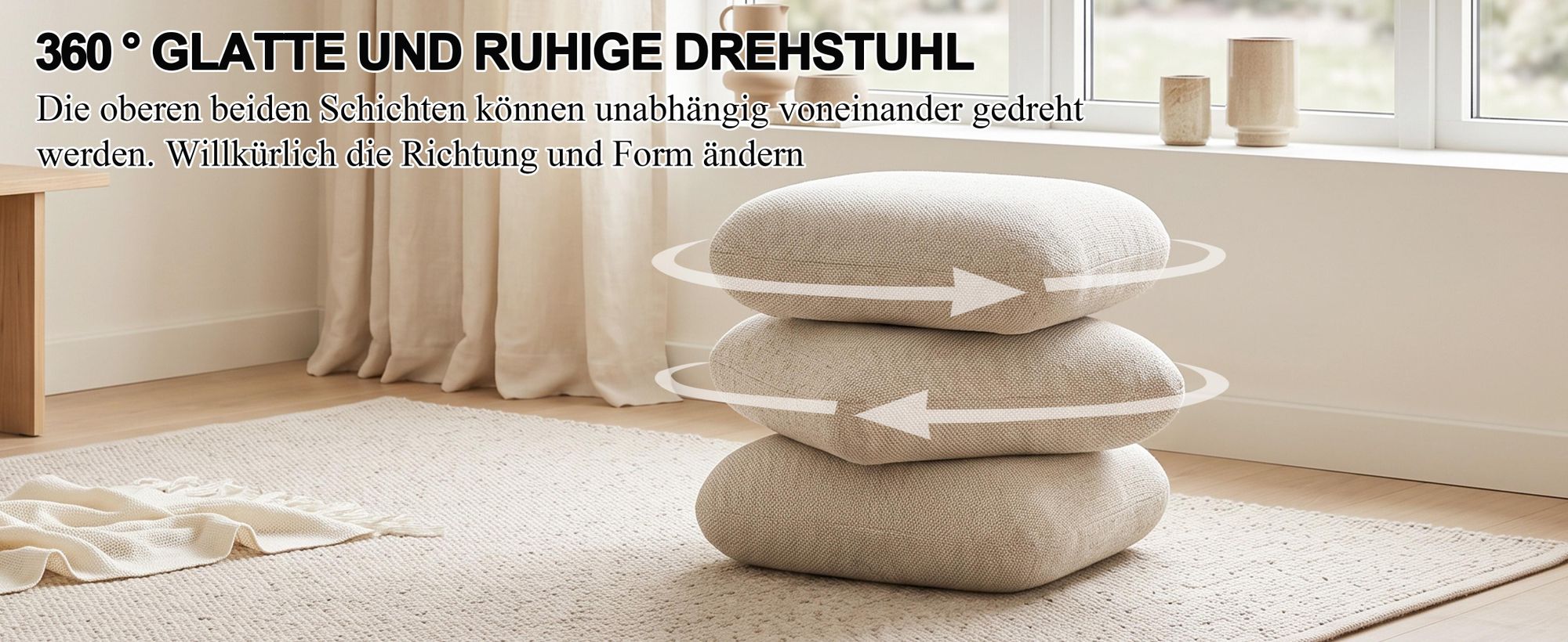 Duhome Sitzhocker aus Bouclé Polsterhocker 360° Drehbar Ottoman Modern Fußhocker für Wohnzimmer Schlafzimmer Flur, Beige