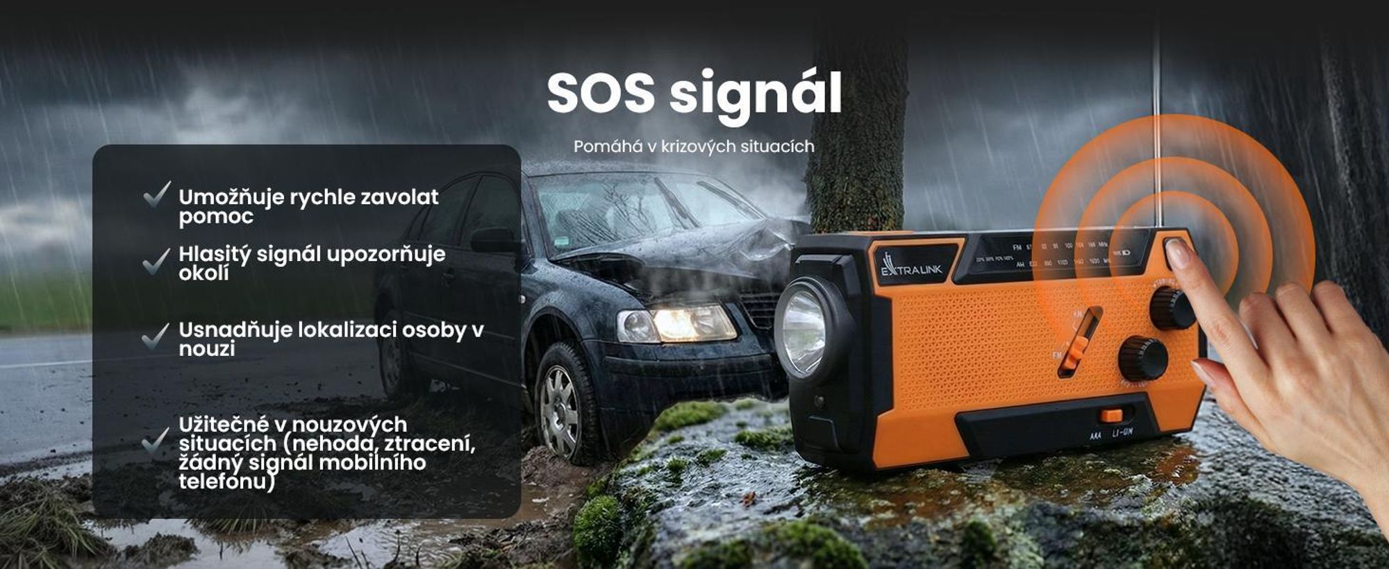 Extralink SR-4000 nouzové solární rádio s klikou a powerbankou