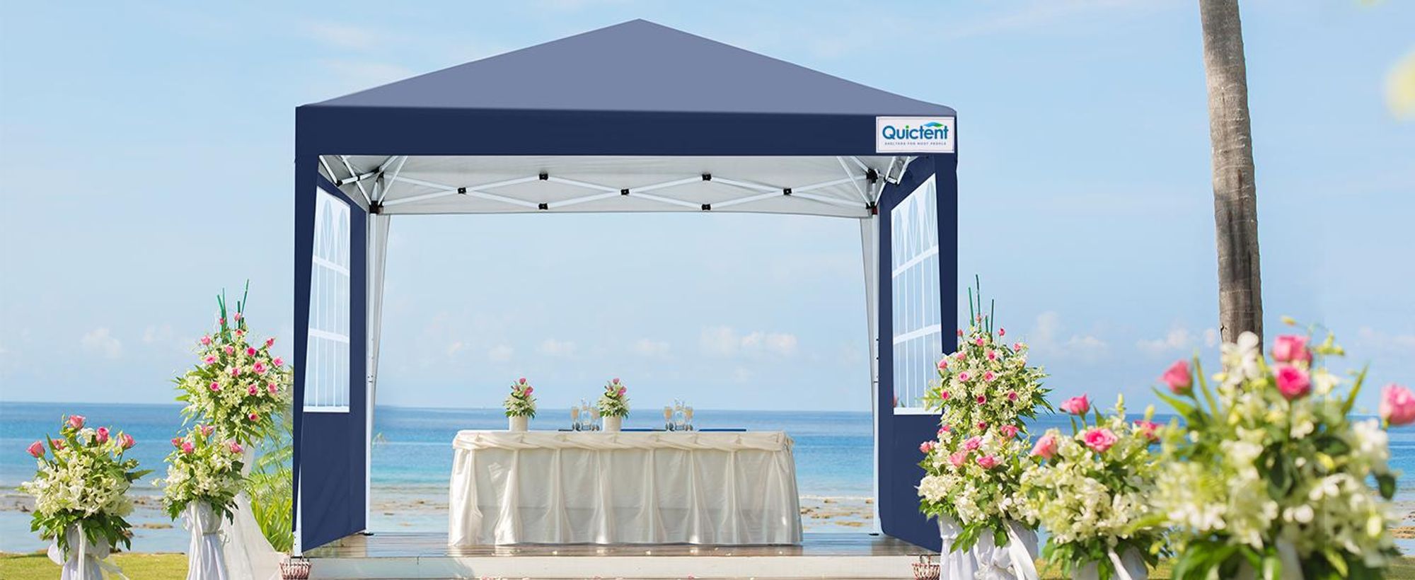 Quictent Pavillon 3x3 Faltpavillon mit 4 Seitenteilen, Wasserdicht Gartenpavillon mit Rolltasche, Partyzelt Gartenzelt, Blau