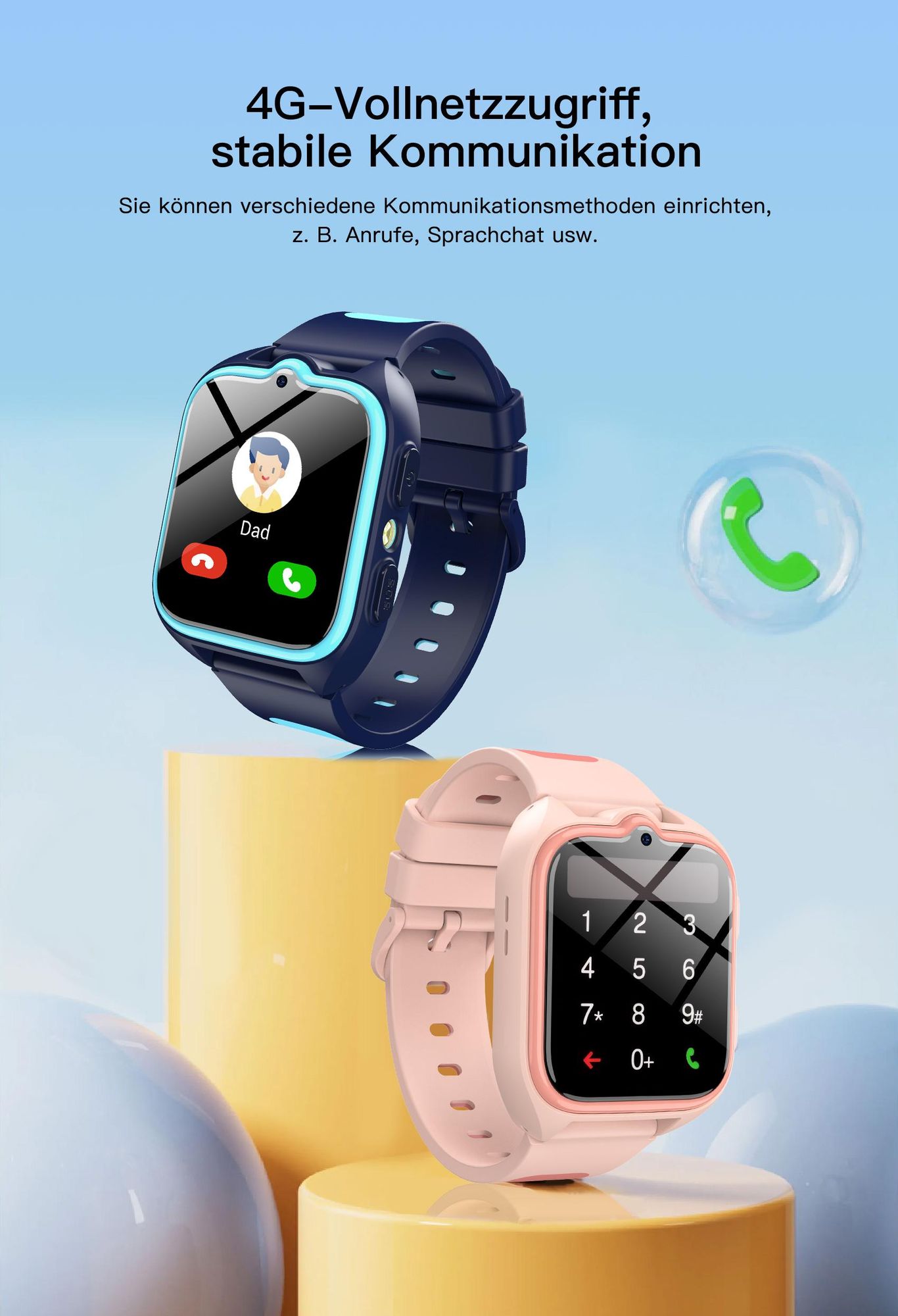 Z30 4G  Wasserdichtes Kinder SmartWatch mit GPS+LBS+WiFi SOS-Kamera-Armbanduhr, 800 mHA für Kinder Mädchen Jungen Ab 3 Jahre Touchscreen