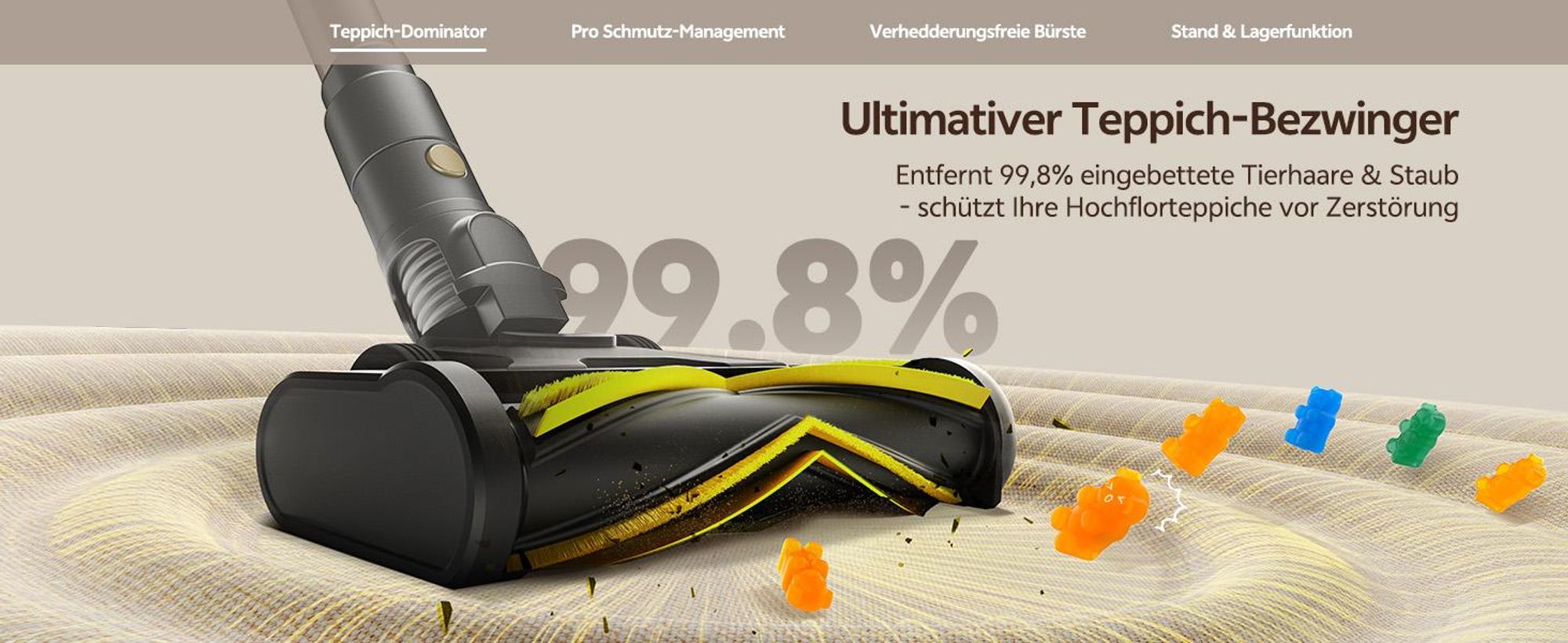 Ultenic UL15P Akku Staubsauger,kabelloskabellos,70000PA/65min,6-Filtersystem,8×2200 mAh abnehmbarer Akku,180°-Reinigung/Selbststehend