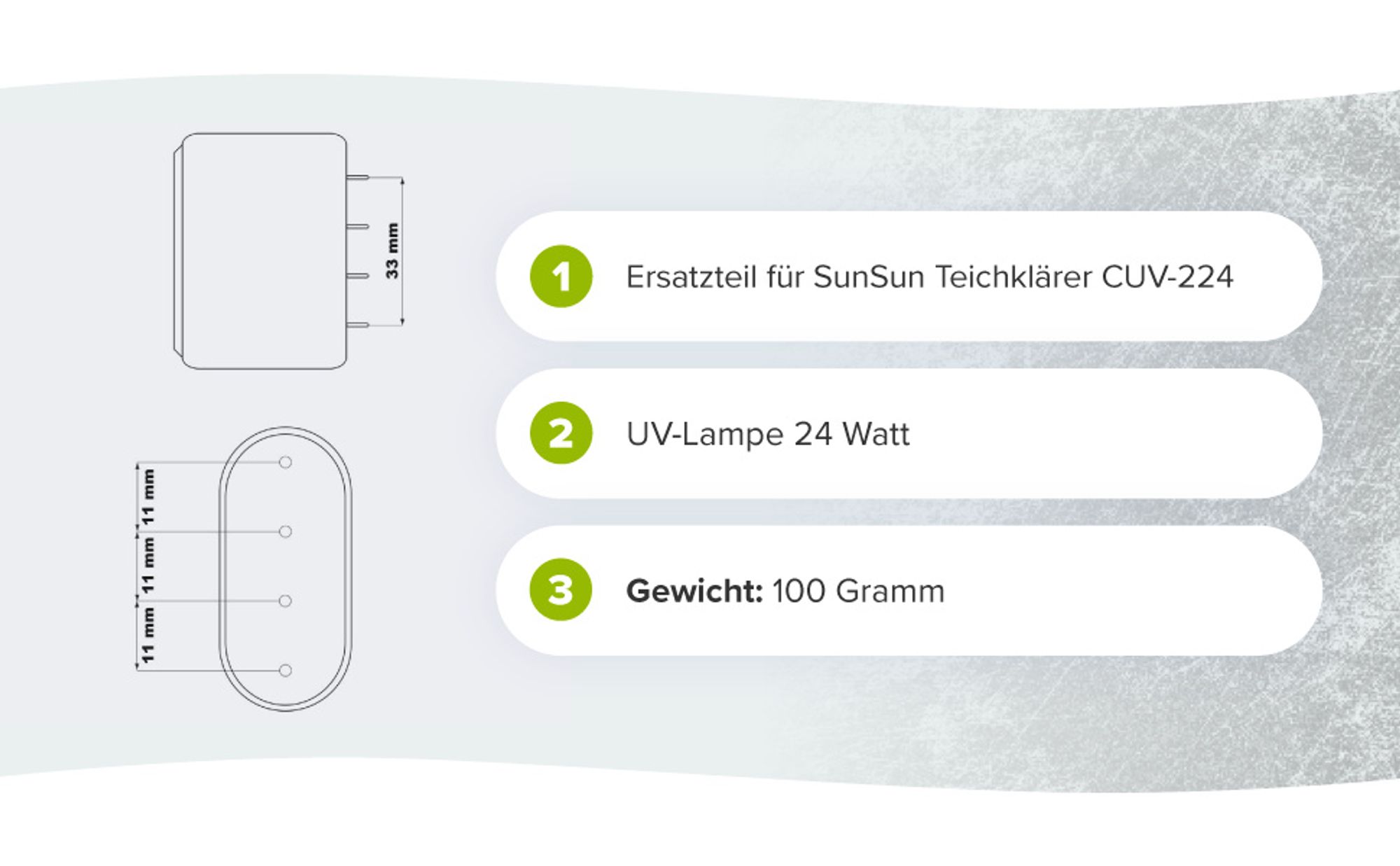 SunSun Ersatzteil für Teichklärer CUV-224 - UV-C Lampe 24 W - Ersatz Leuchtmittel für Vorklärgerät für Teichfilter & Teichpumpe, Wasserklärer mit UV-Lampe, Lichtfilter zur Algenbekämpfung
