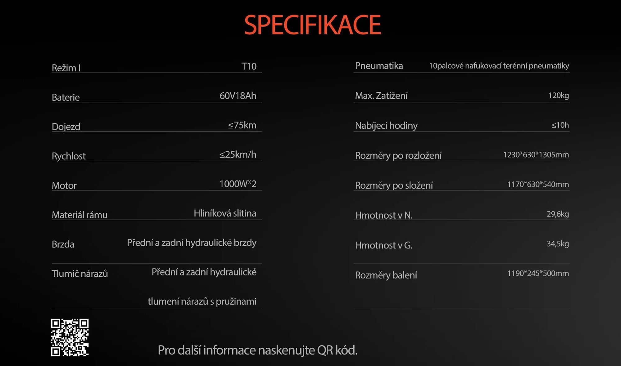 JOYOR T10 Skládací Elektrická koloběžka - 2×1000W Motor 60V18AH Baterie 10 Palcové Hydraulické Kotoučové Brzdy - Černá