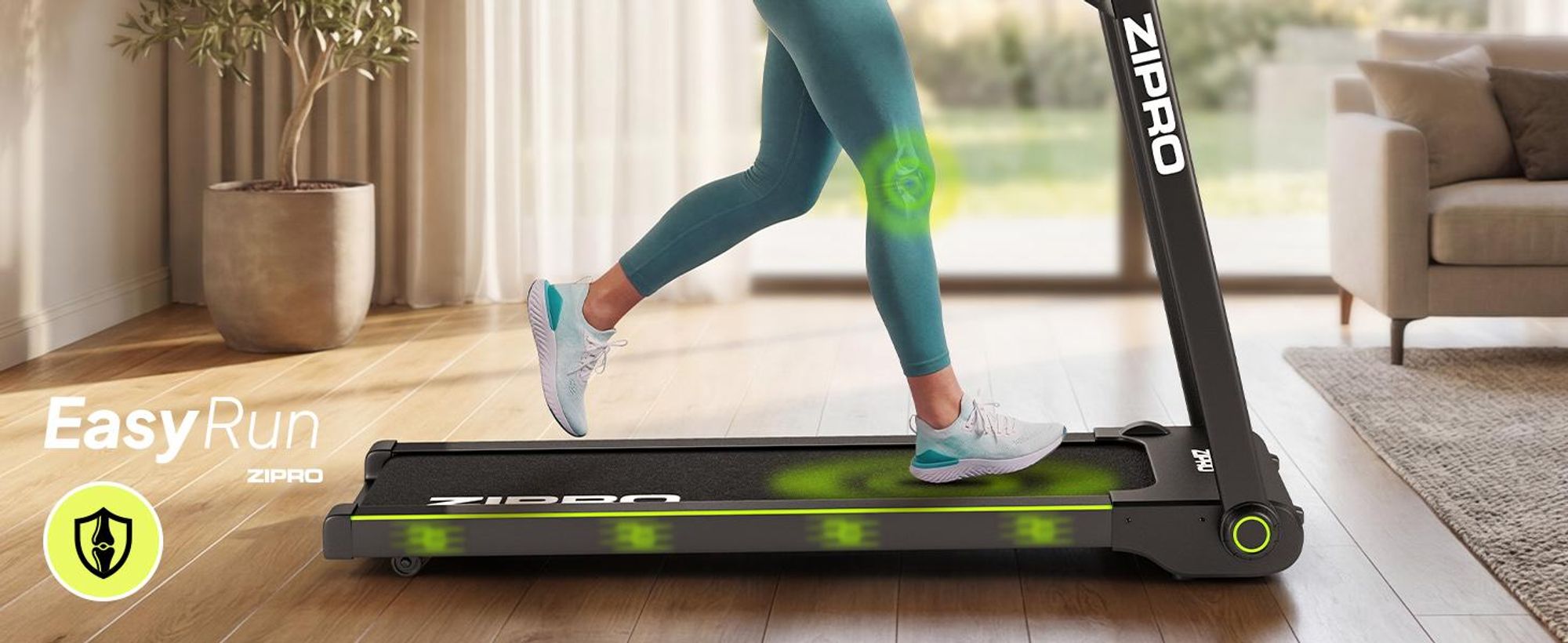 Zipro Laufband Elektrisch Jogger – Klappbar Ultra Flach für Unter das Bett Bis Geschwindigkeit LED Touch Display Pulsmessung Platzsparendes