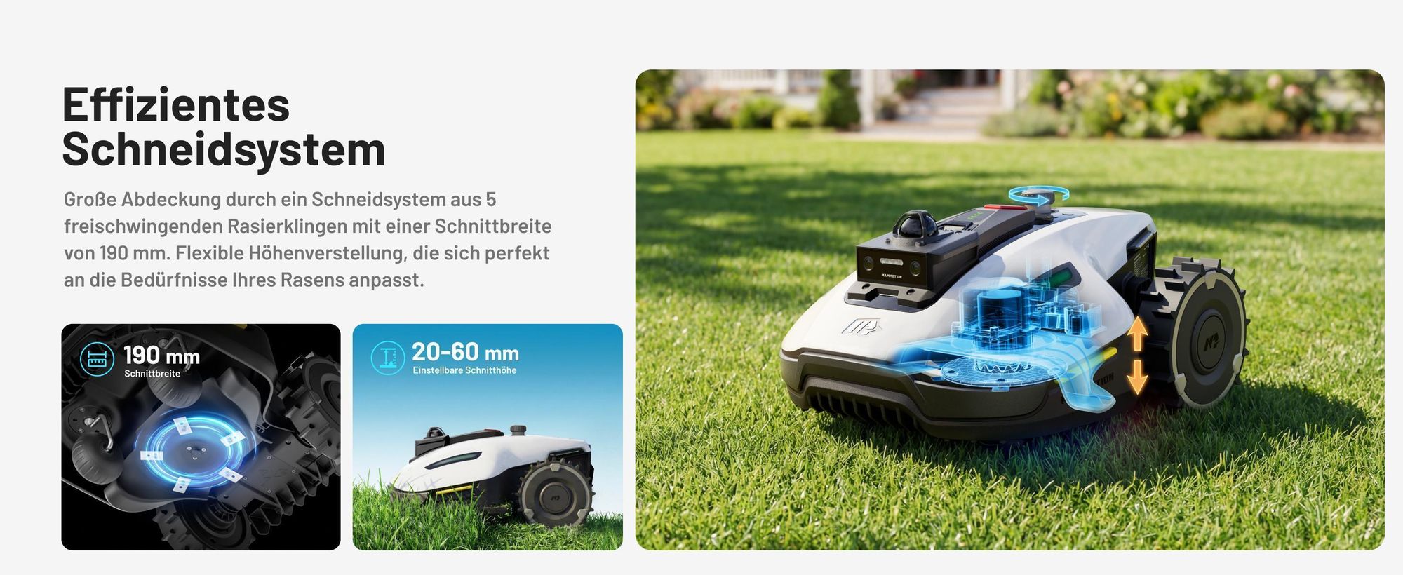 Mähroboter Mammotion YUKA Mini 2 1000 mit Garage, Waschständer, bis 1000 m², DropMow, Auto-Kartierung, Kantenschneiden, APP