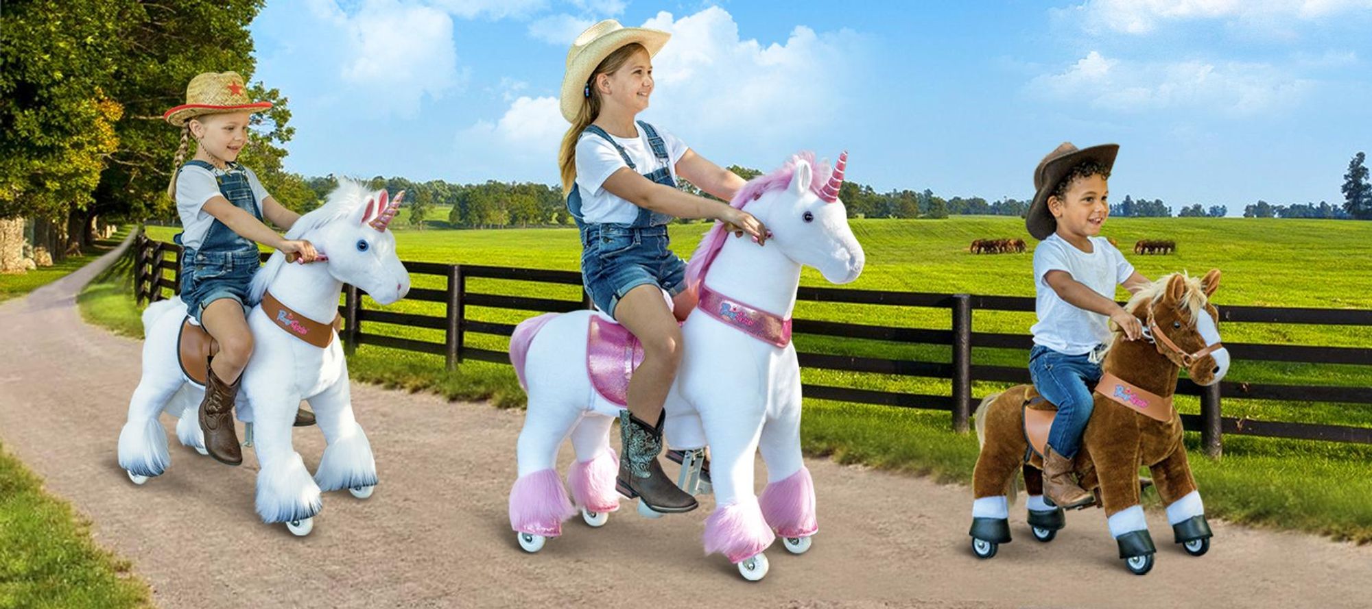 PonyCycle Cheval d'équitation licorne pour enfants de 3 à 4 ans Cheval d'équitation sur roues avec frein - Ux302