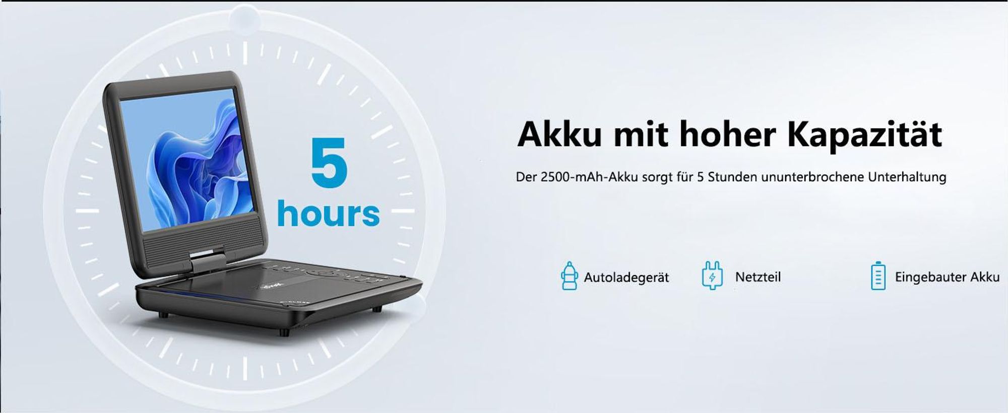 11.5" Tragbarer DVD Player mit 9.5" HD Drehbildschirm für Auto und Kinder mit Autoladegerät und AC Adapter mit32G Karte Schwarz