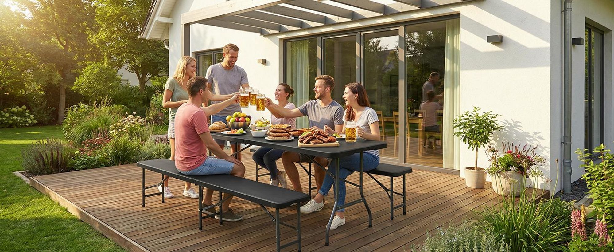 180cm Bierzeltgarnitur Klappbar Festzeltgarnitur mit Tragegriffe Gartenmöbel Set