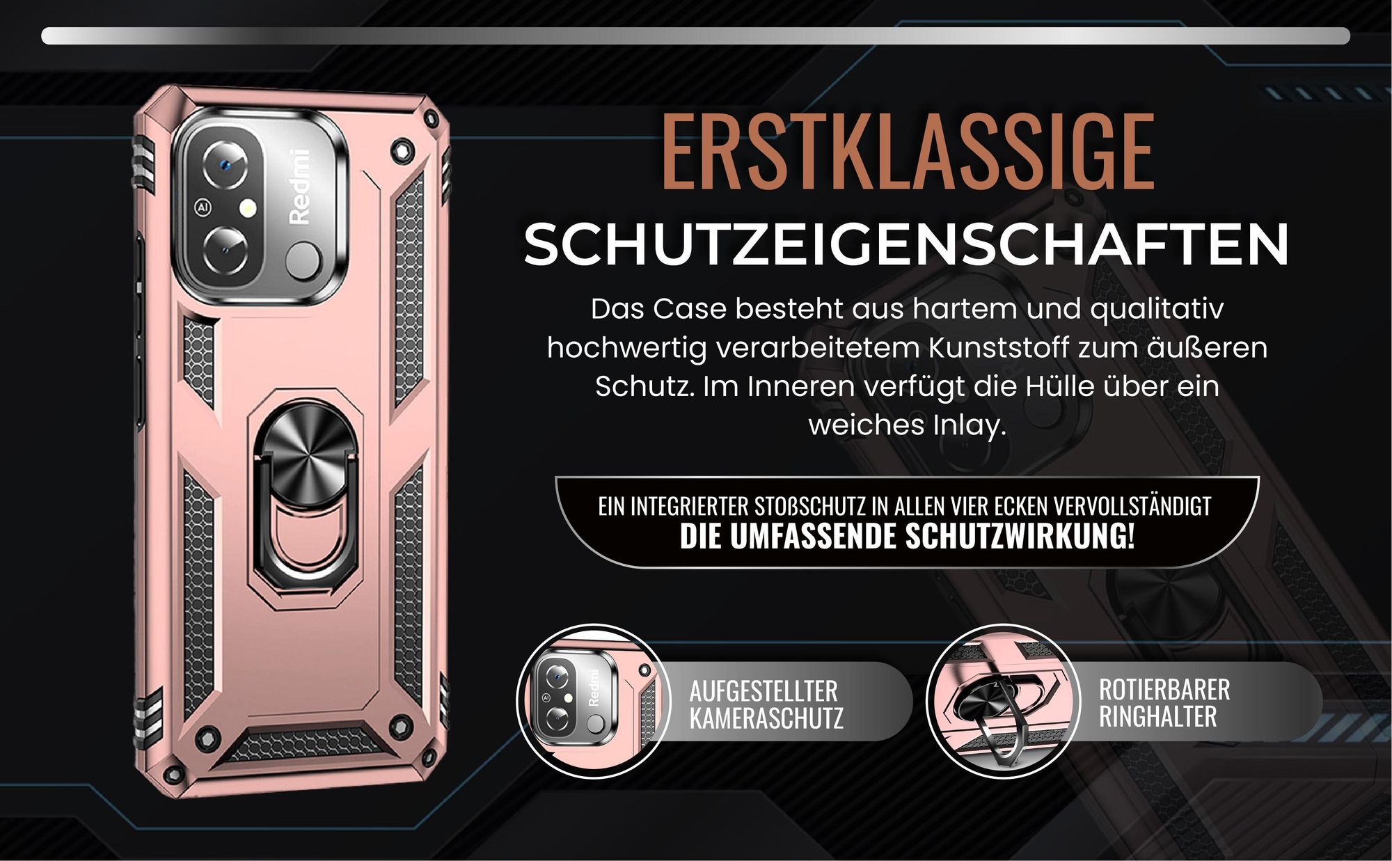 Handycase in Rosegold für Xiaomi Redmi 12C mit Kameraschutz