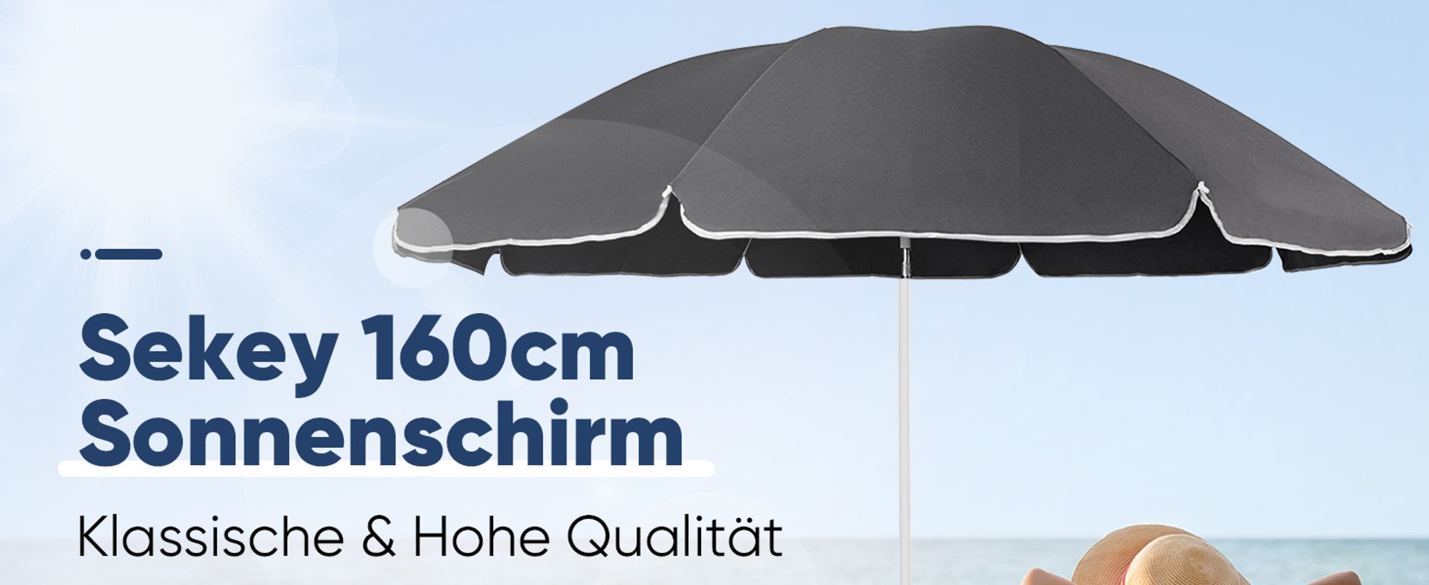 Sekey Sonnenschirm Rund Ø 160 cm Terrassen Gartenschirm Strandschirm mit kurbel & Schutzhülle Neigungswinkel und Höhe verstellbar, Dunkelgrau