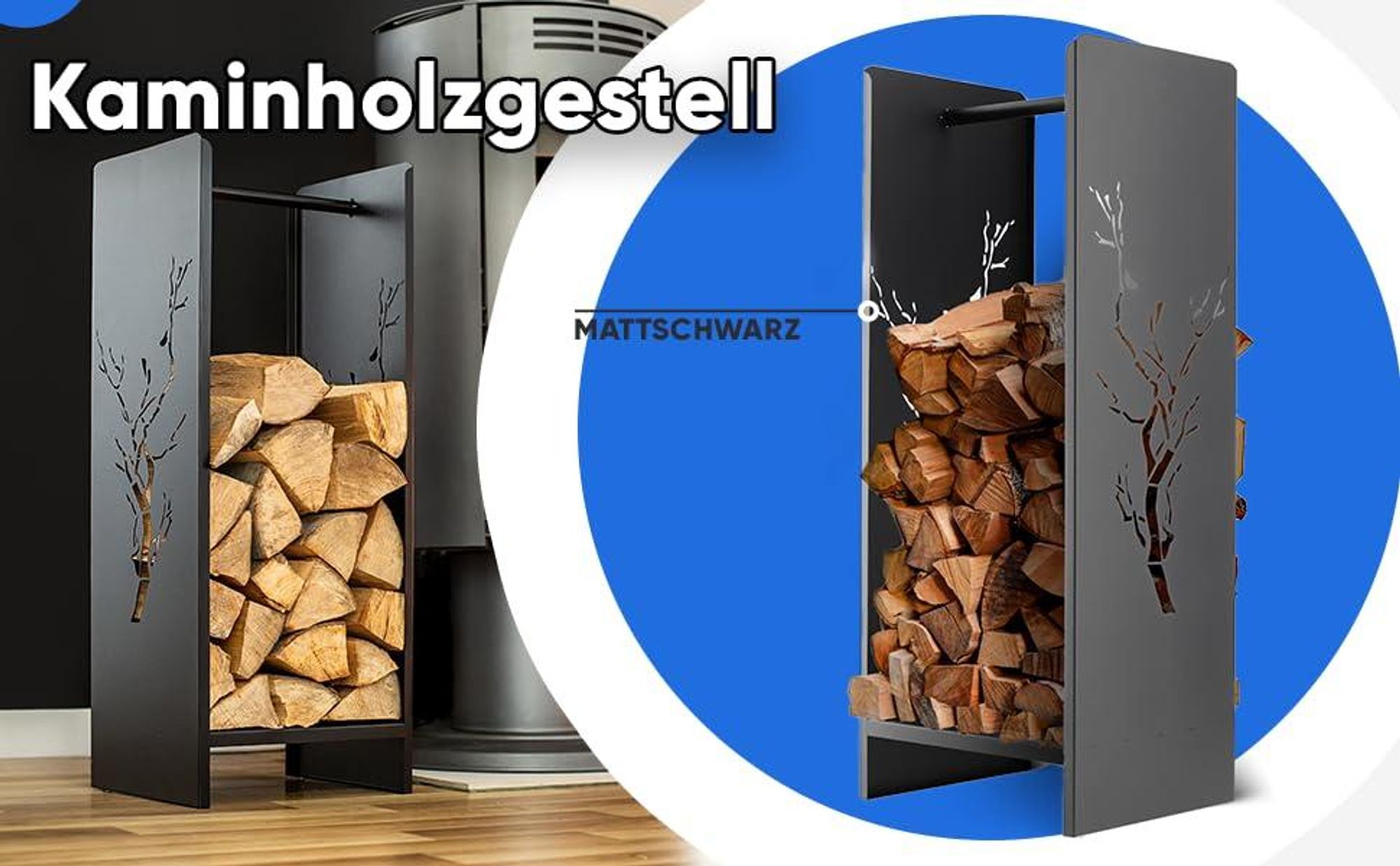 KADAX Kaminholzgestell aus stahl "Trovo", Kaminholzhalter, pulverbeschichtetes 90 cm, Schwarz
