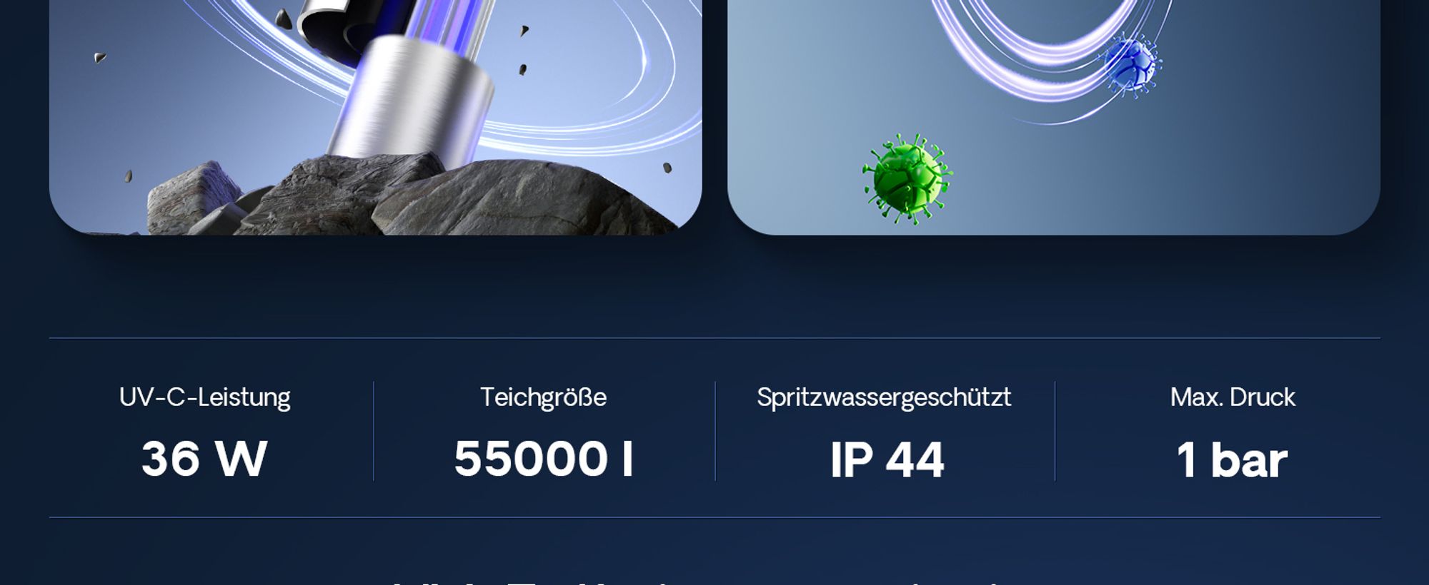 SunSun CUV-736 Teichklärer 7000 l/h / 36 W UVC, Vorklärgerät für Teichfilter & Teichpumpe, Wasserklärer mit UV-Lampe, Lichtfilter zur Algenbekämpfung