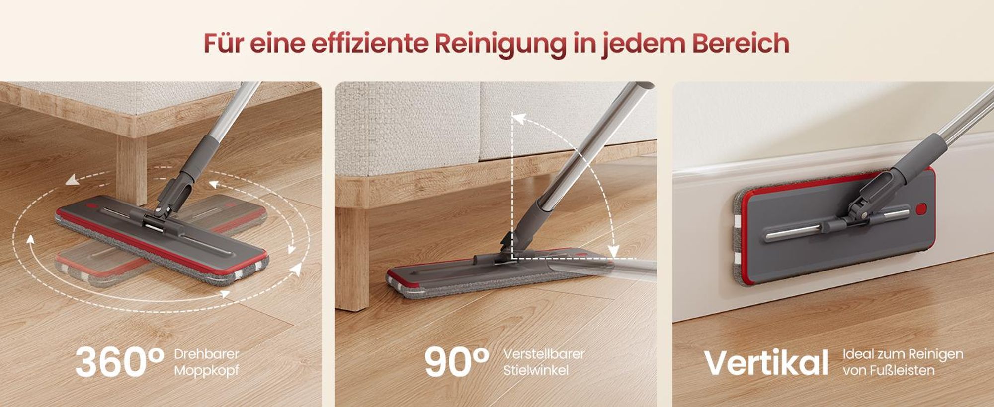 SONGMICS Wischmopp-Set mit Eimer, Bodenwischer, Frisch- und Schmutzwassertrennung, drehbarer Wischkopf, 1 Bezug, grau-rot