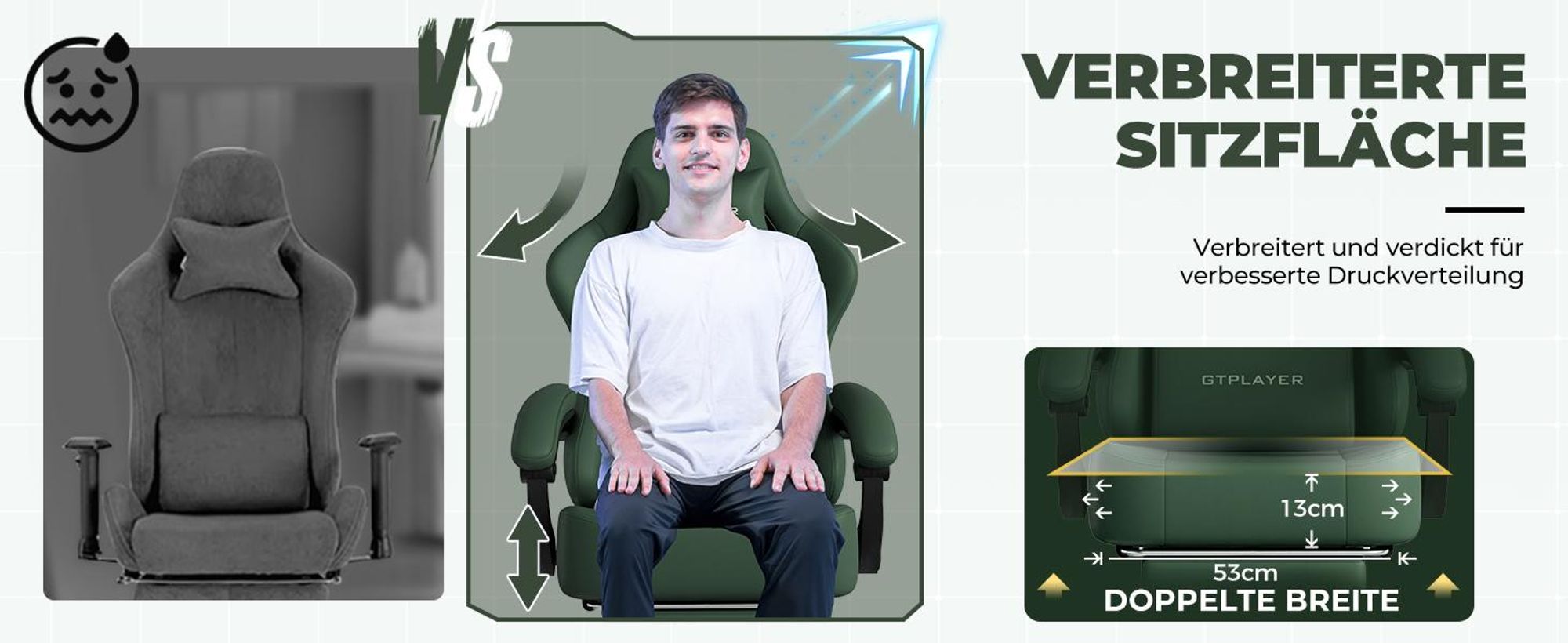 GTPLAYER Gaming Stuhl Ergonomischer Gaming Sessel Schreibtischstuhl Bürostuhl mit Kunstleder Federsitzkissen, Verbindungsarmlehnen, mit Fußstütze