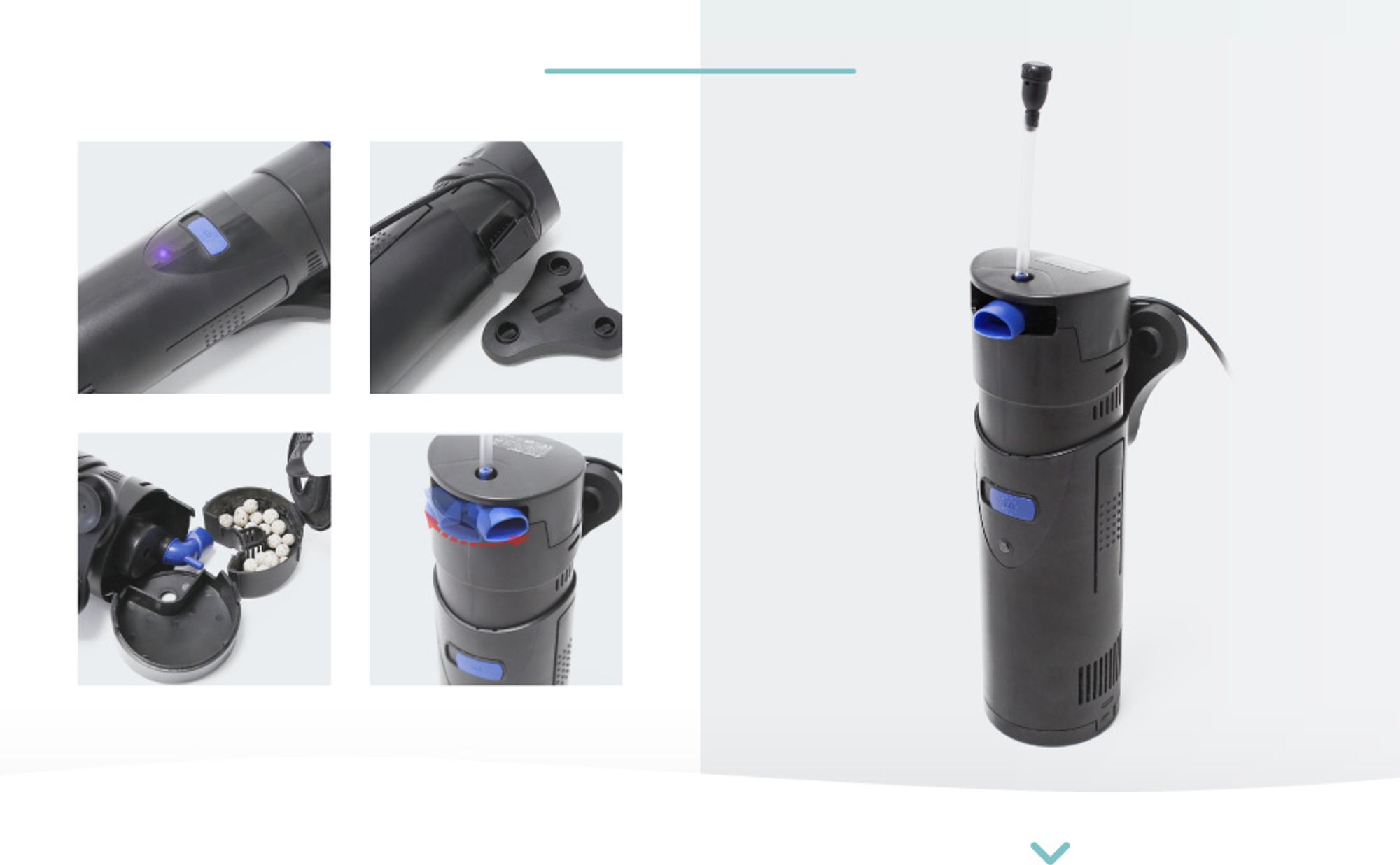 SunSun CUP-809 Aquarium Innenfilter 700 l/h 4in1 Filter mit Pumpe für Aquarium, UVC Klärer und Sauerstoffschlauch, mit Filterschwamm und Bioballs