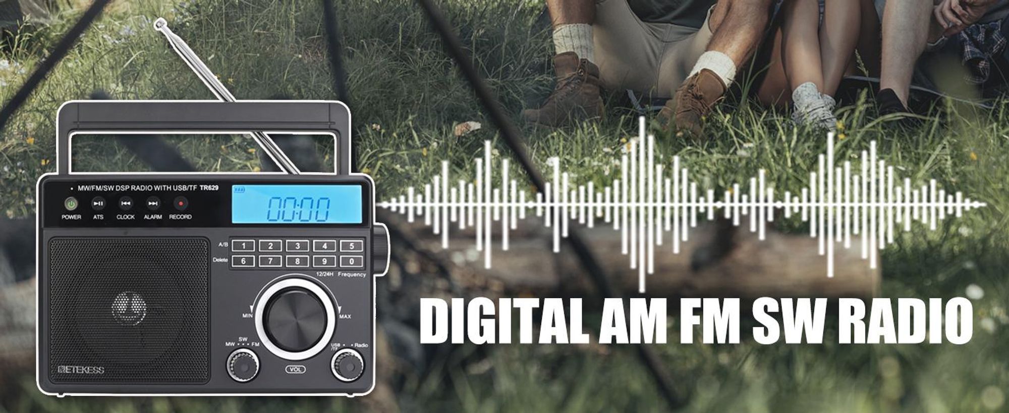 Retekess TR629 Tragbares Radio, AM FM SW Weltempfänger Notfallradiomit DSP, Unterstützt U Disk/SD-Karte, Uhr, Wecker, Radio Batteriebetrieben, Geschenke für ältere Menschen
