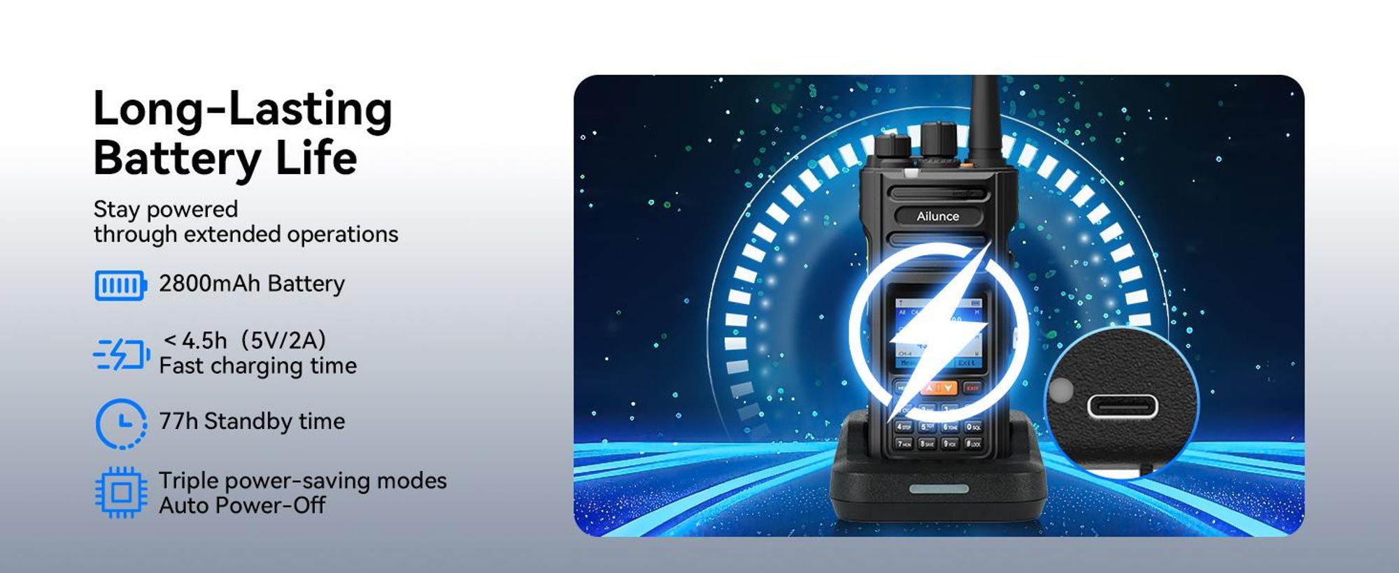 Retevis Ailunce HA2 radio Bluetooth, radioamatore, controllo APP, APRS/GPS, ricarica rapida, impermeabile IP67, 2800mAh, SOS, per radioamatori
