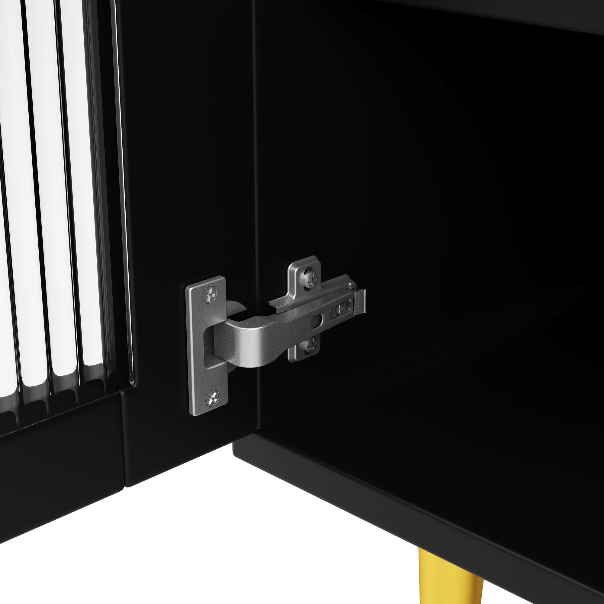 Flieks Küche Hochschränke Küchenbuffet mit Glastür, Küchenschränke Buffet mit Weingestell, Buffetschrank Highboard mit Offenen Staufächern, Schwarz