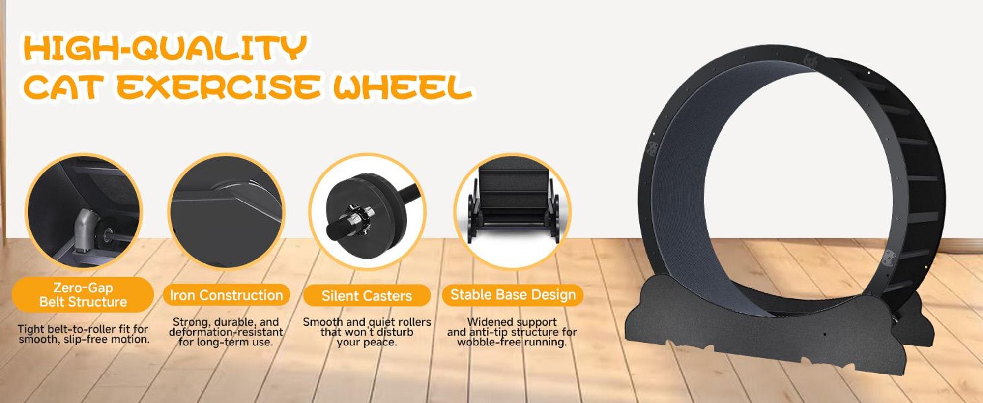 GTPLAYER ruota da corsa per gatti, ruota da corsa per gatti, extra large 100 cm, ruota da corsa ultra silenziosa con tappeto e giocattoli rimovibili, adesivo, blocco, adatto