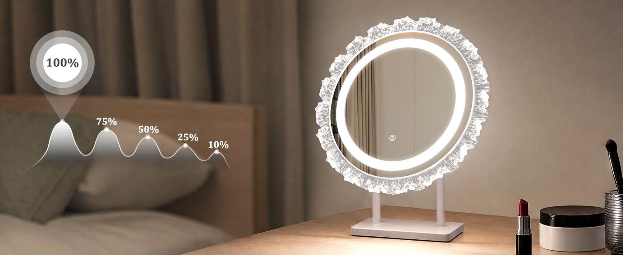 ZMH Rund Schminkspiegel mit Beleuchtung Hollywood Spiegel 40×48CM LED Schminktisch Kosmetikspiegel Make Up Mirror Klein Runder Schminktischspiegel