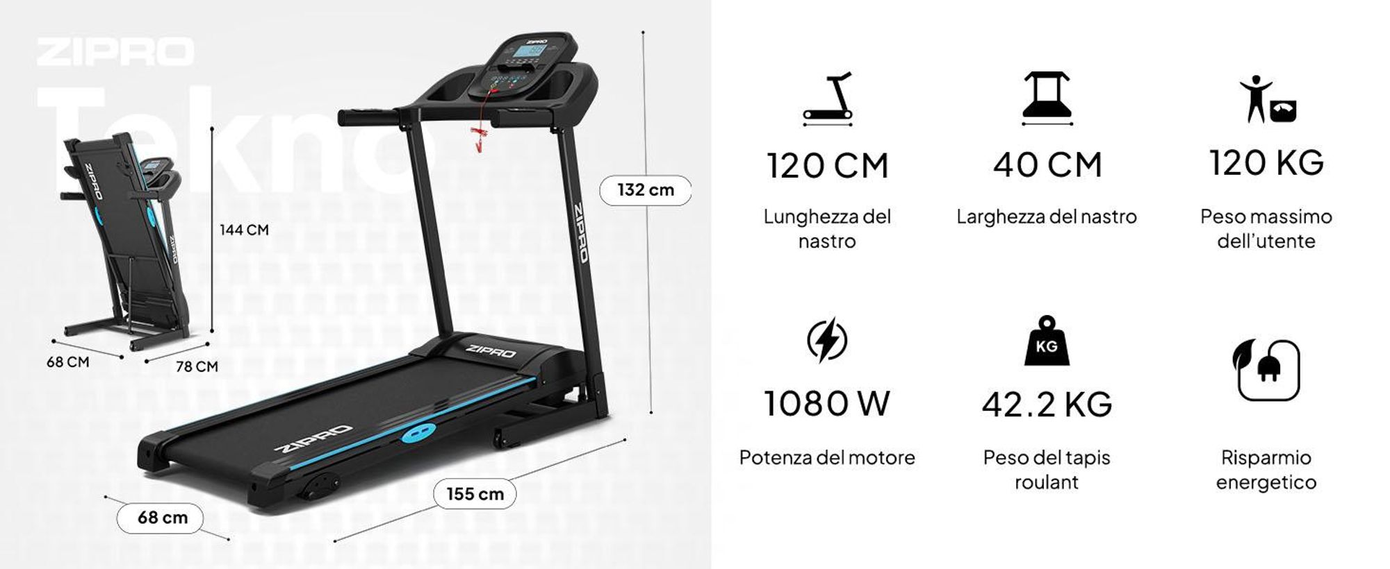 Zipro Tekno Electric - Macchina per il fitness da casa Pieghevole