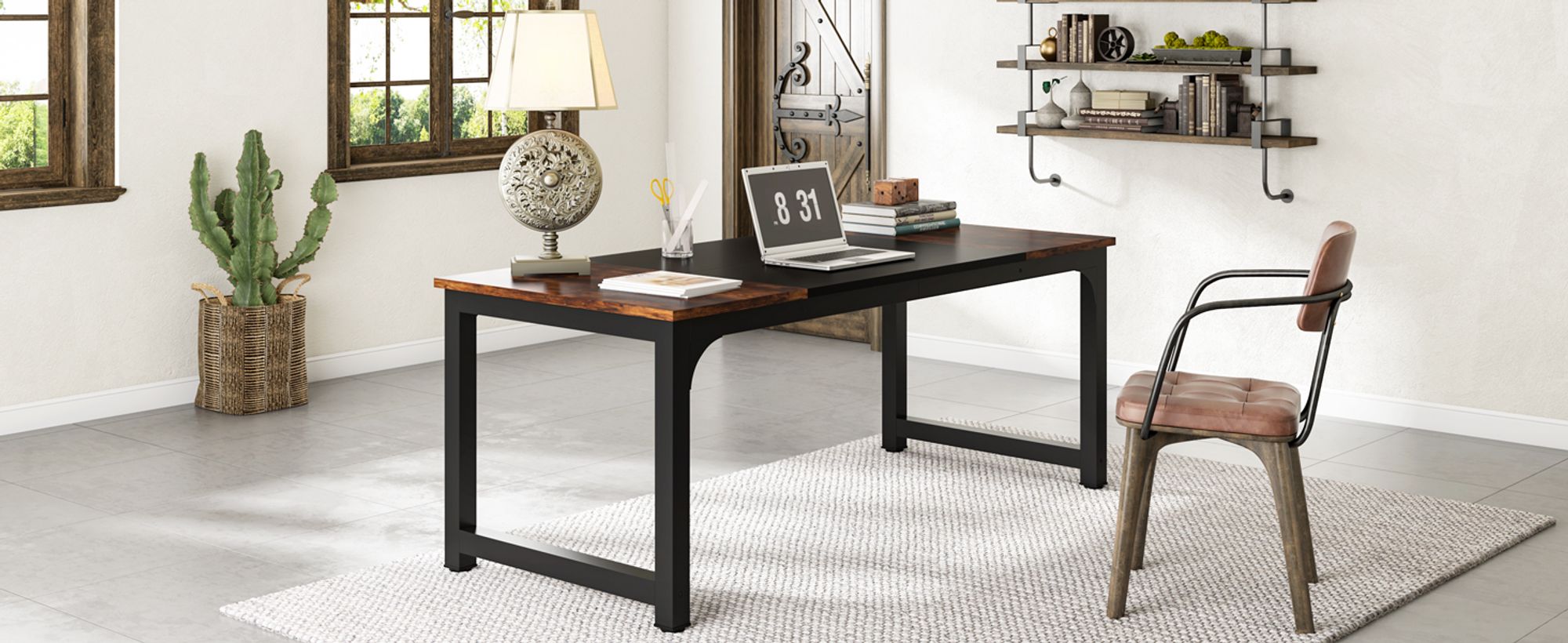 Tribesigns Schreibtisch Computertisch, PC Tisch Bürotisch Arbeitstisch Esstisch in Schwarz, Schreibtische, Konferenztisch (Braun, 180 x 80 x 75 cm)
