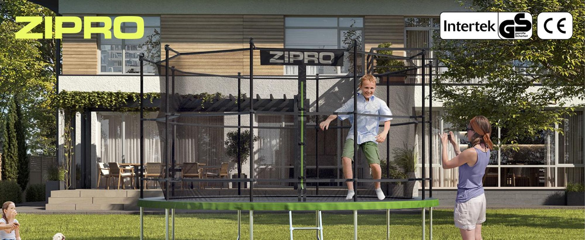ZIPRO Trampolin Jump Pro IN | 14FT Ø 435 cm | Gartentrampolin Kindertrampolin Komplett-Set inkl. Innennetz, Leiter & Randabdeckung, Outdoor, Grün