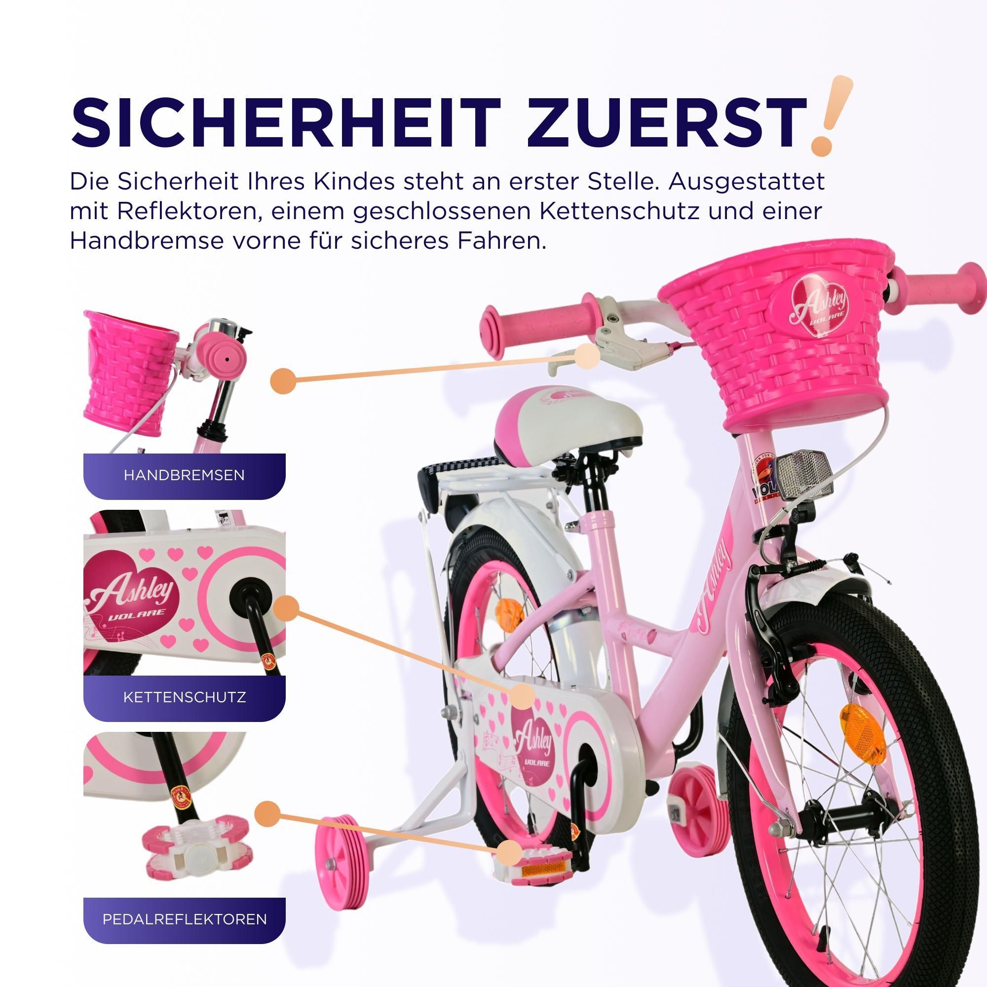 Volare Ashley Kinderfahrrad - Mädchen - 18 Zoll - Rosa/Rot