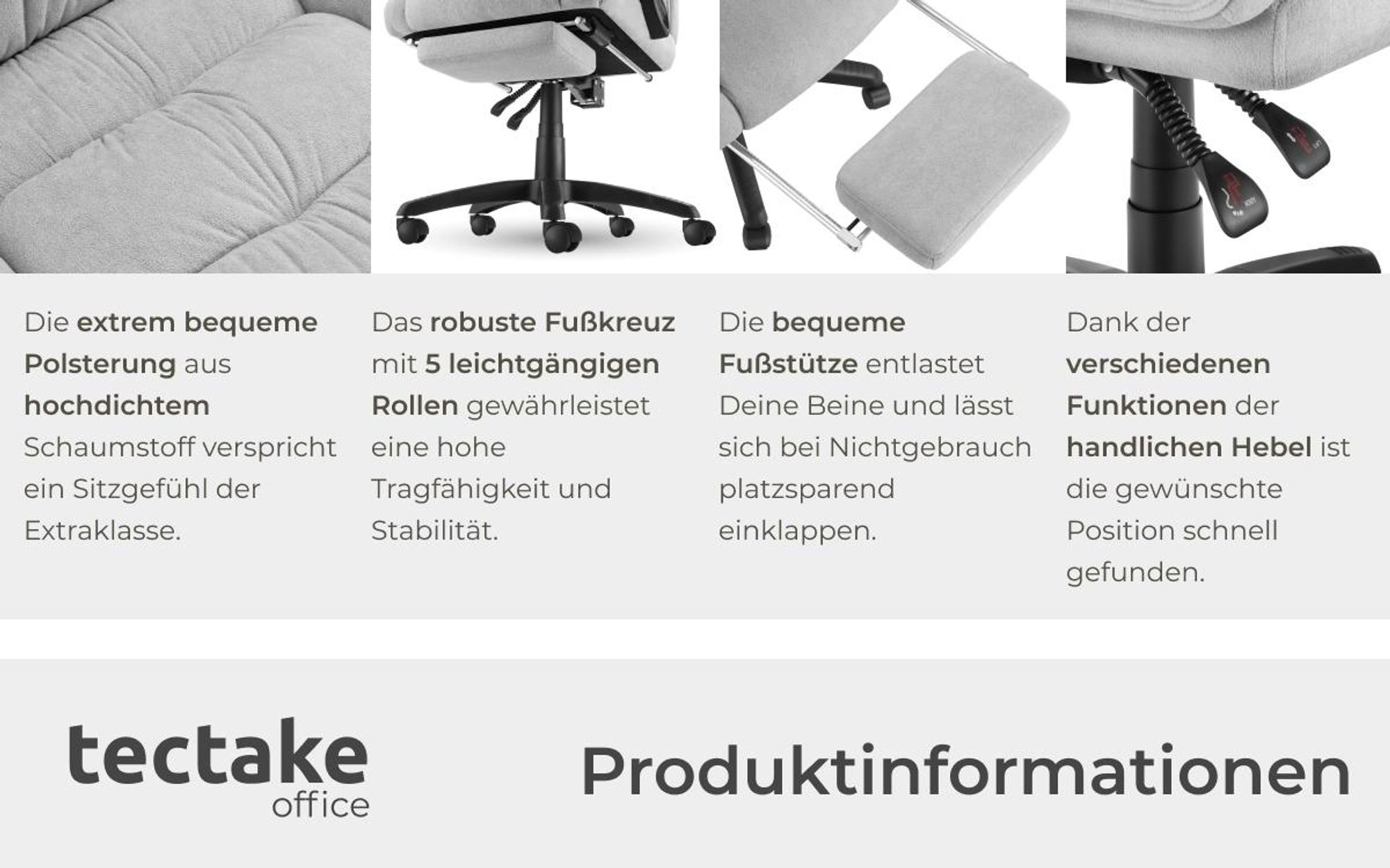 tectake® Bürostuhl Jillien 360° drehbar, stufenlos höhenverstellbar