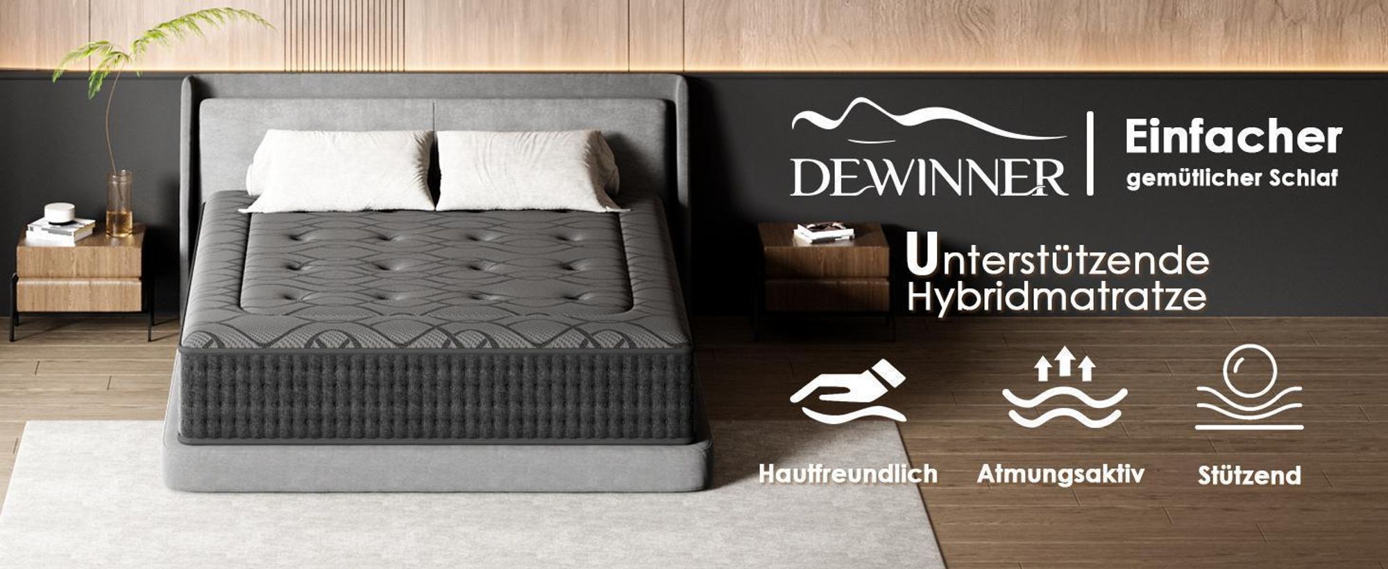 DEWINNER, Matratze Geräuschlose 120x200, Höhe 28 cm, Gedächtnisschaum, Hautfreundliches Graues Obermaterial, Fester Komfort, Atmungsaktiv, 7 Zonen