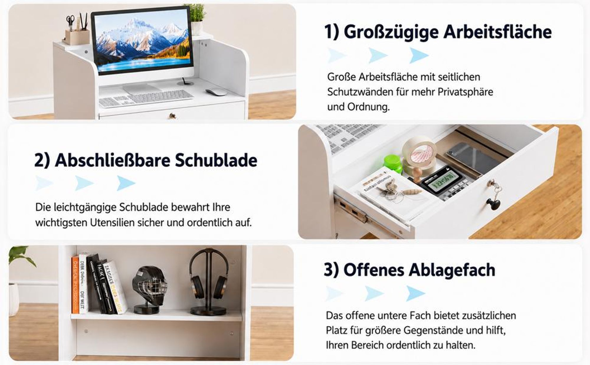 mpfangstheke mit LED-Beleuchtung, Moderner Rezeptionstresen mit abschließbarer Schublade, Kompakter Empfangstisch für Salon, Büro, 40 x 60 x 96CM