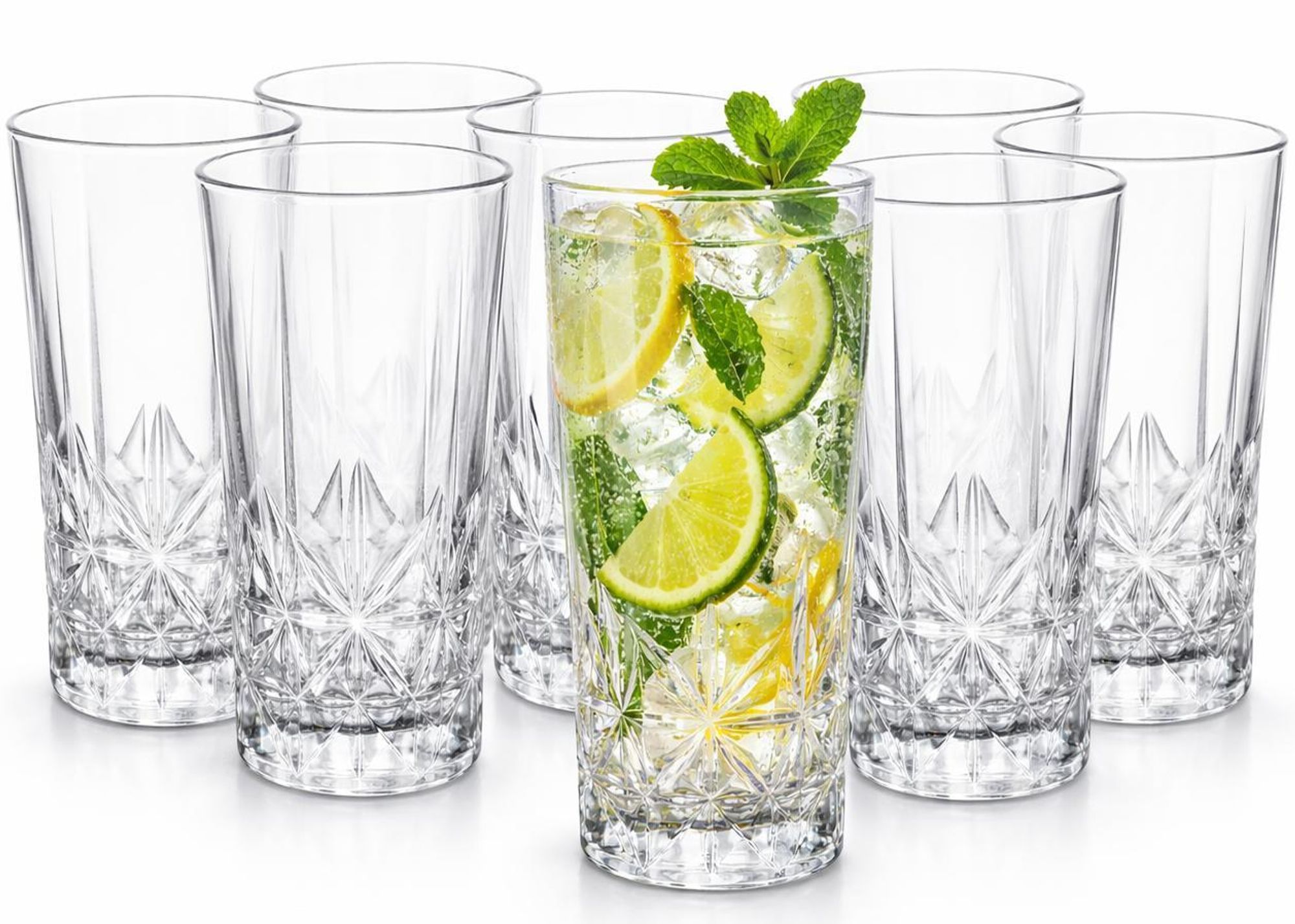 24er Set Trinkgläser 260 ml, Wassergläser Longdrinkgläser Cocktailgläser mit Relief, klar