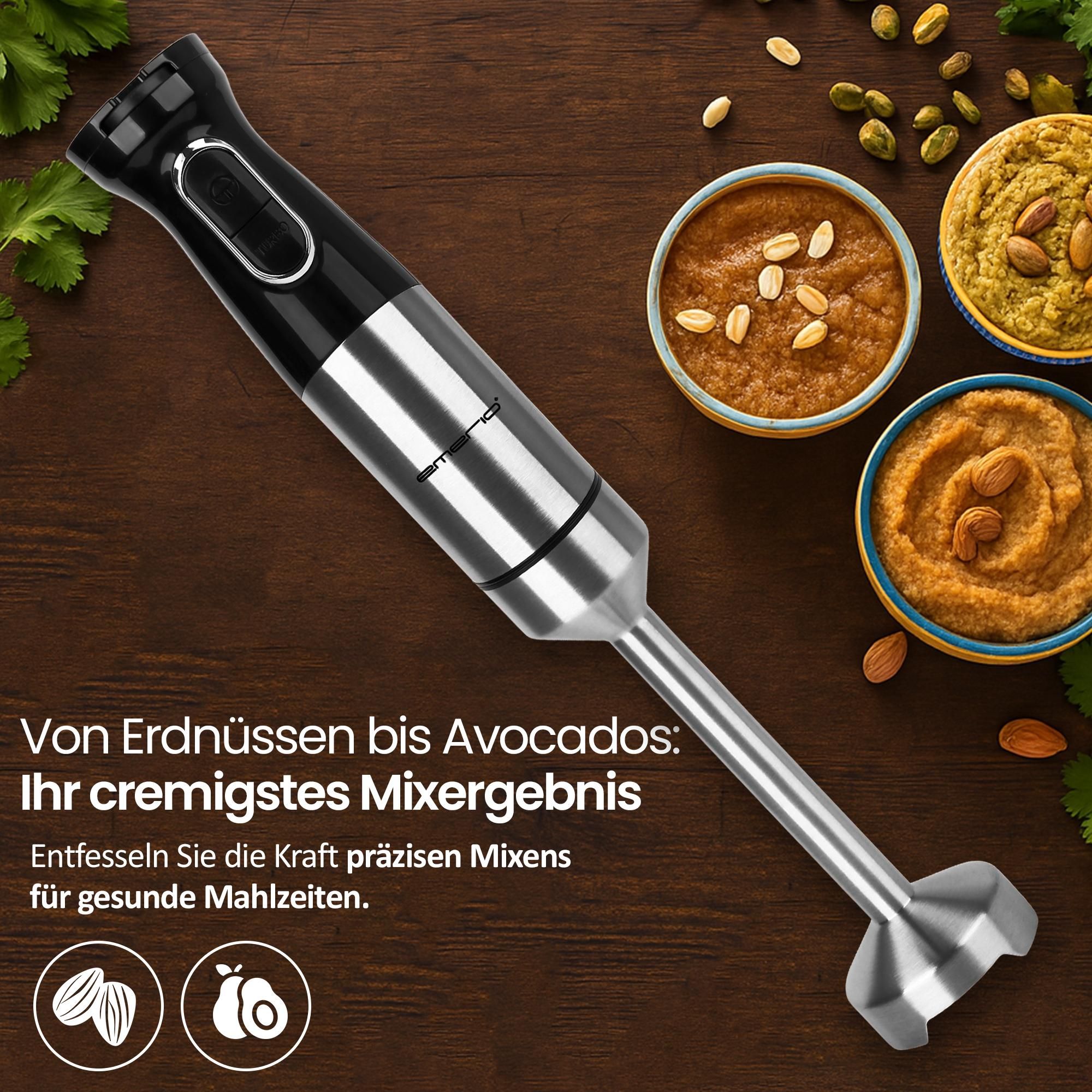 Emerio Stabmixer 1000 W – stufenlos regelbare Geschwindigkeit – HB-132381 – Schwarz / Edelstahl