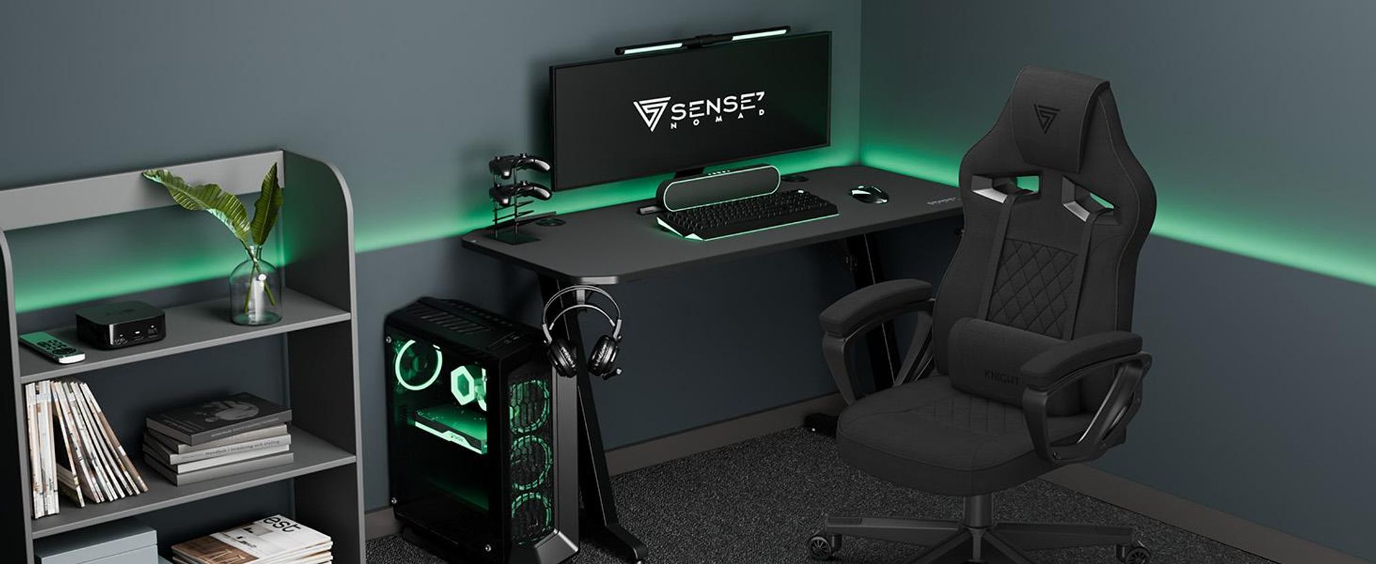 Chaise gaming SENSE7 Knight en tissu noir - Chaise de bureau ergonomique Chaise de bureau Chaise gaming pivotante Chaise pour joueur PC 120 kg
