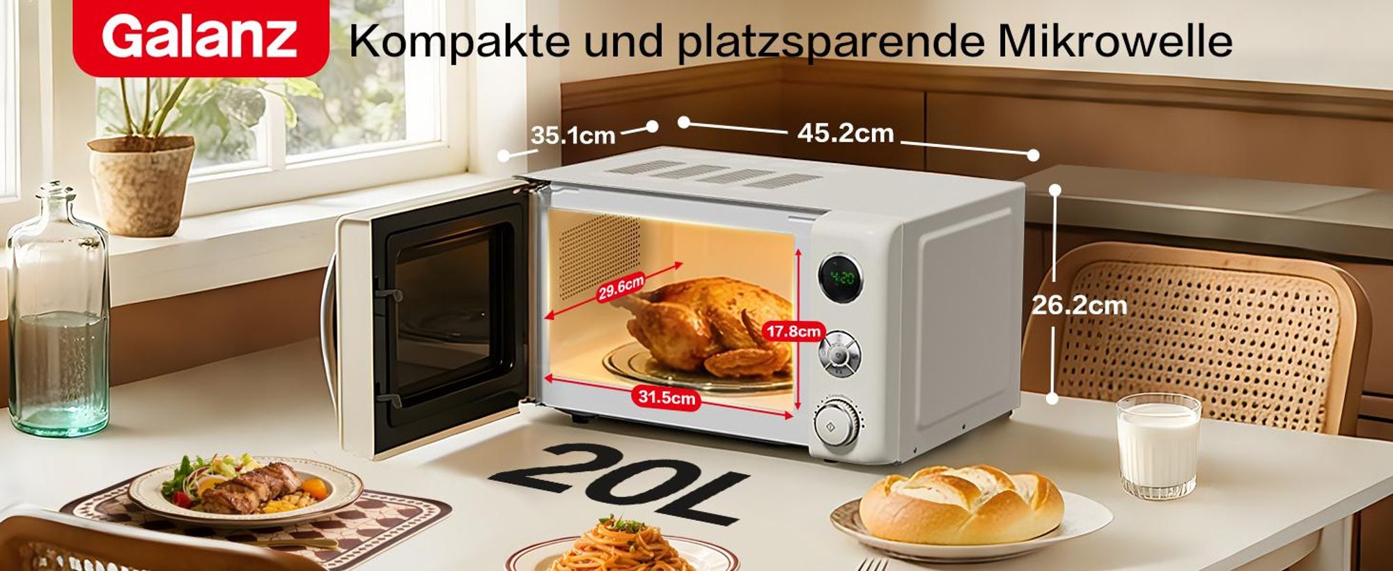 Galanz Mikrowelle 20L 700W 6 Leistungsstufen Auftaufunktion creme