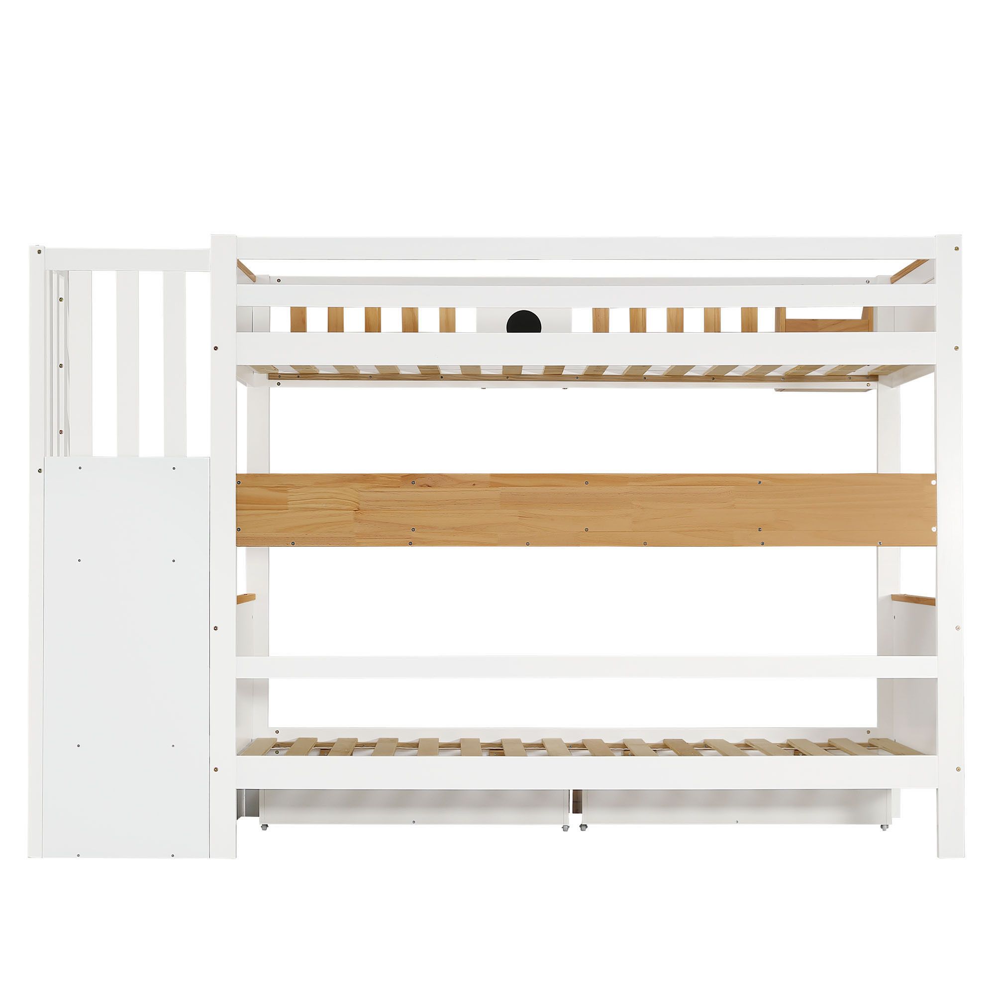 Flieks Etagenbett 90x200cm mit Schubladen, Kinderbett mit Tafel, Hochbett mit Treppe für 2 Kinder, Stockbett Holzbett Kinder, Weiß